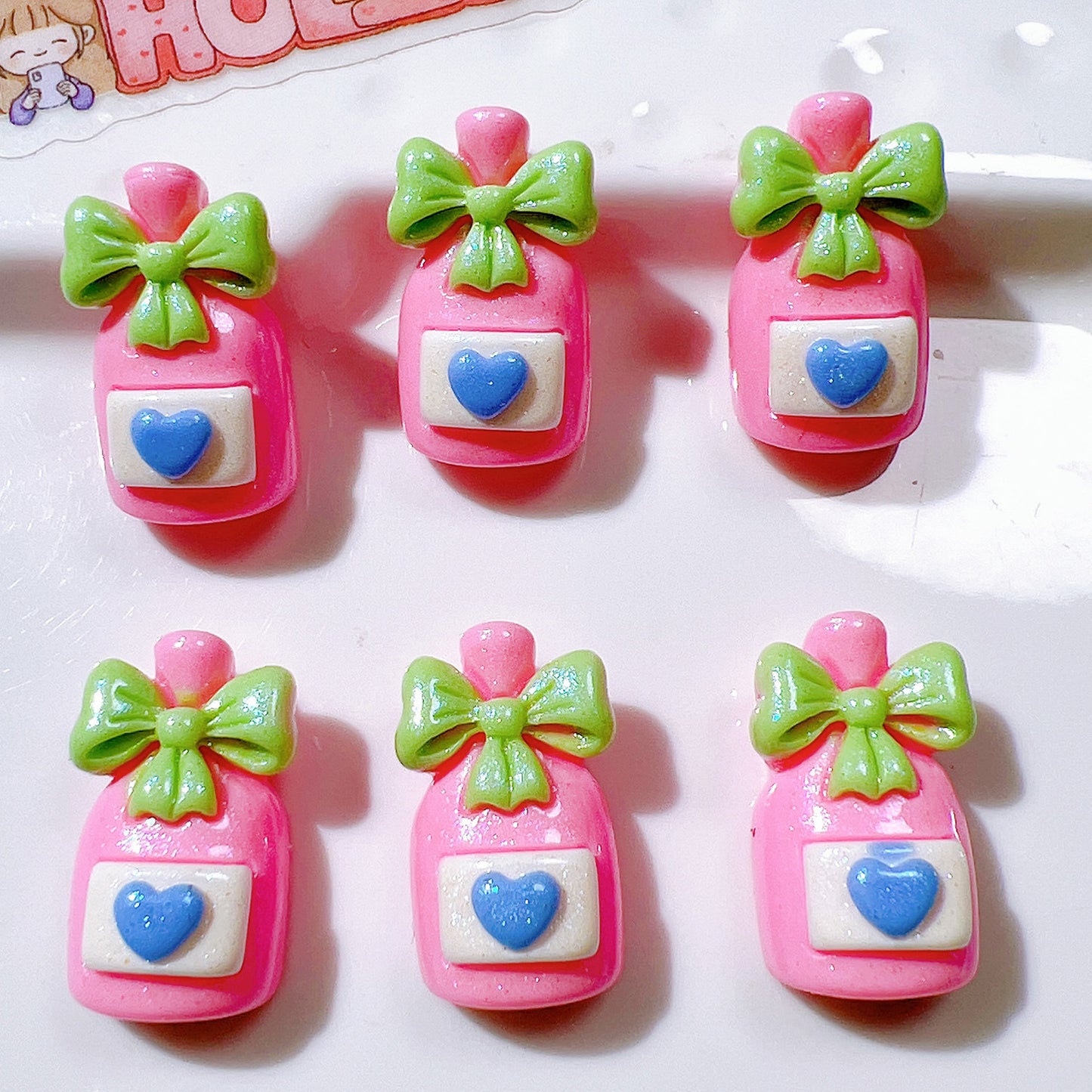 （5pic for1bag）Cutie pearl bow bottle  diy  resin charms（pack offline）