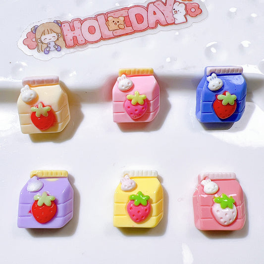 （5pic for1bag）Cutie small strawberry beverage bottle resin charms （pack offline）