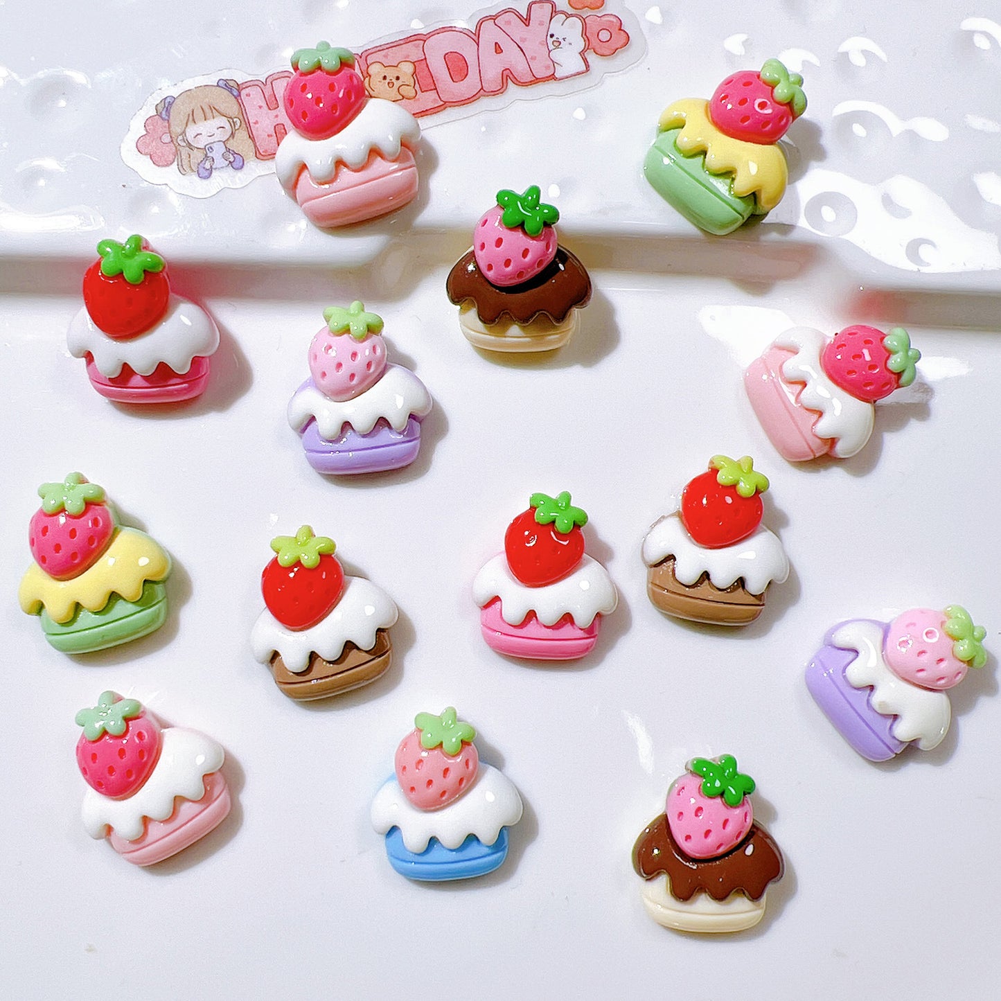 （5pic for 1bag）Cutie strawberry cake diy resin charms （pack offline）