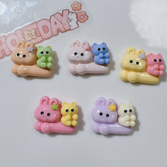 (5 Pic for 1 Bag) Cutie Rabbit Bear  Diy Resin Charms (Pack Offline)