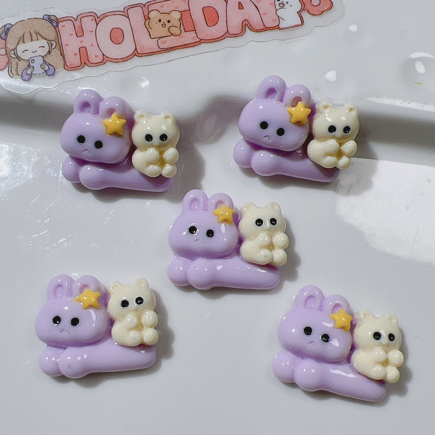 (5 Pic for 1 Bag) Cutie Rabbit Bear  Diy Resin Charms (Pack Offline)