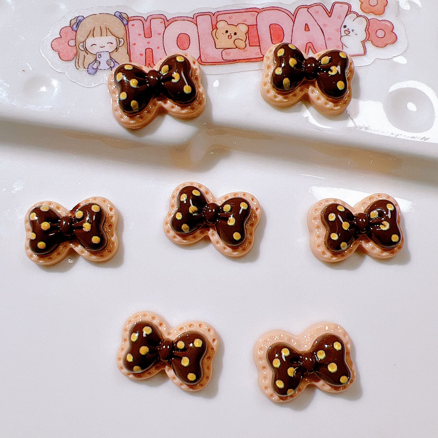 (5pic for 1 Bag) Cutie Mini Double-layer Dot Bow  DIY Resin Charms  (Pack Offline)