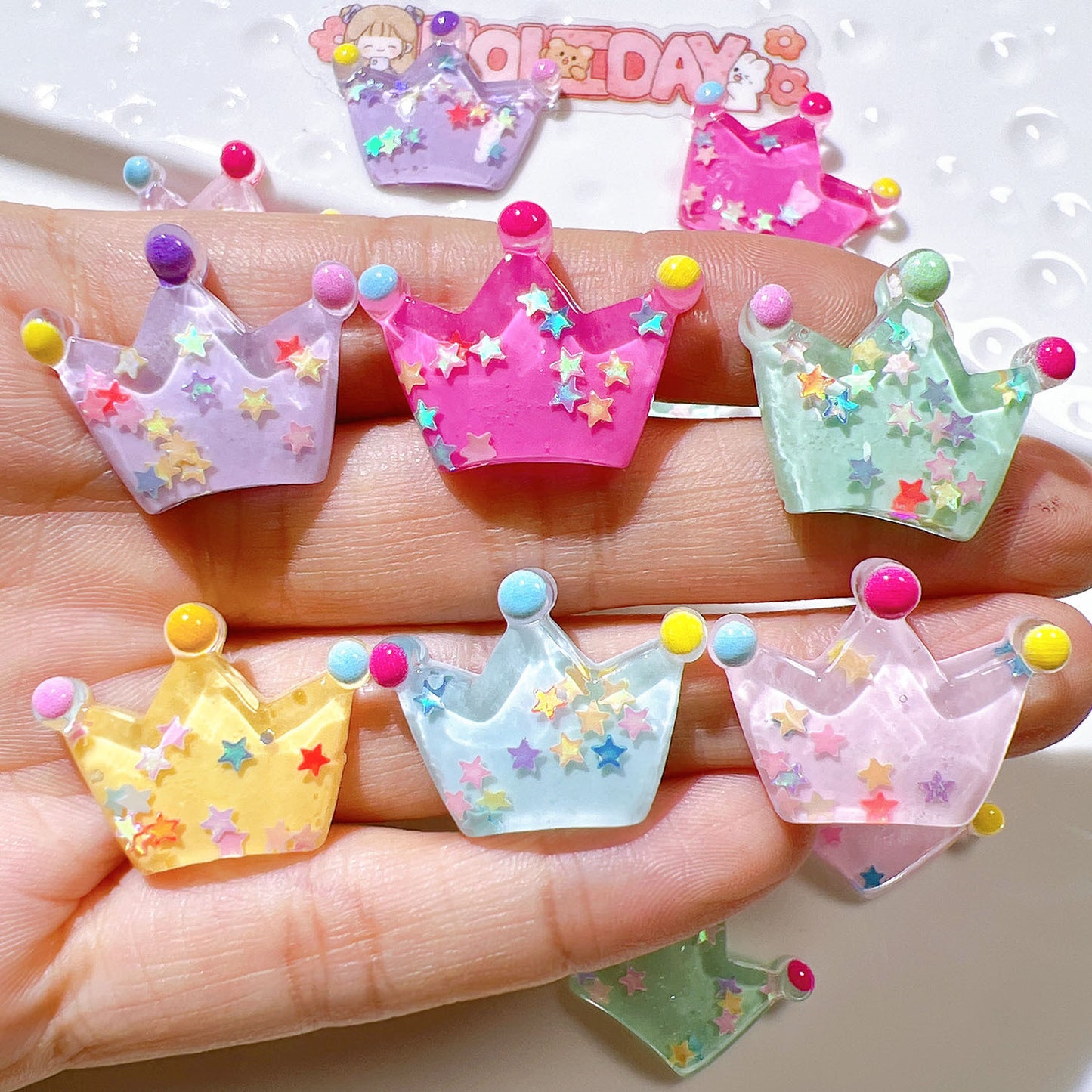 (5pic for 1 Bag) Cutie Transparent Sequins Crown DIY Resin Charms  (Pack Offline)