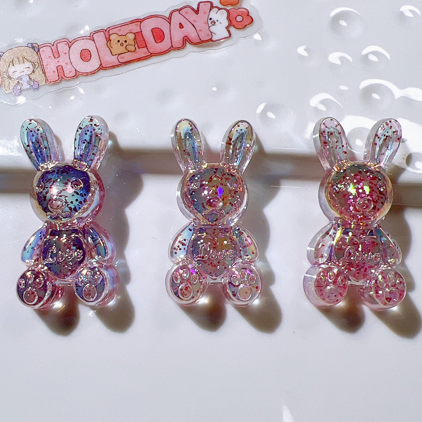 (5pic for 1 Bag) Cute Acrylic Glitter Bunnies Charms  (Pack Offline)