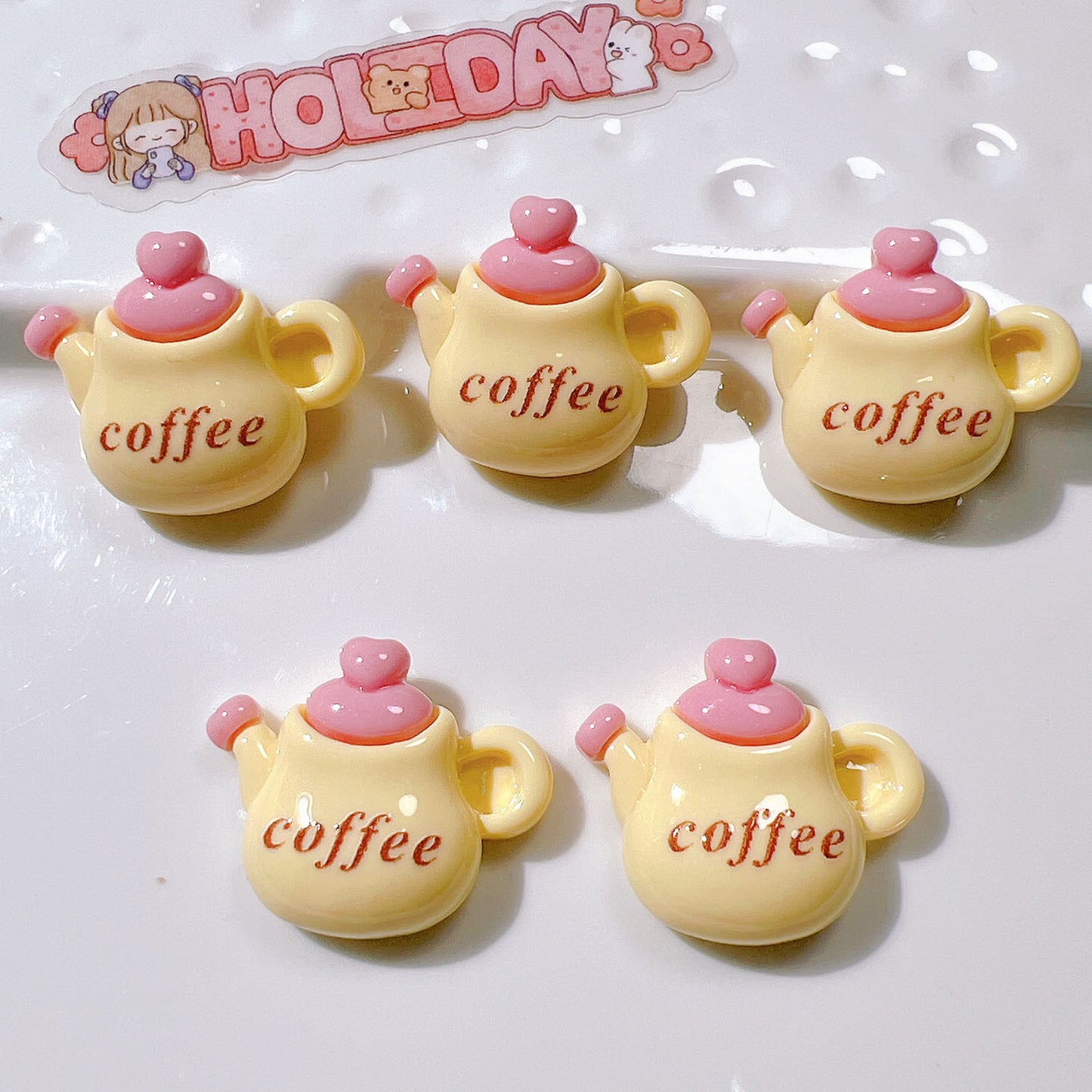 (5pic for 1 Bag) Cutie  Coffee Teapot DIY Resin Charms (Pack Offline)