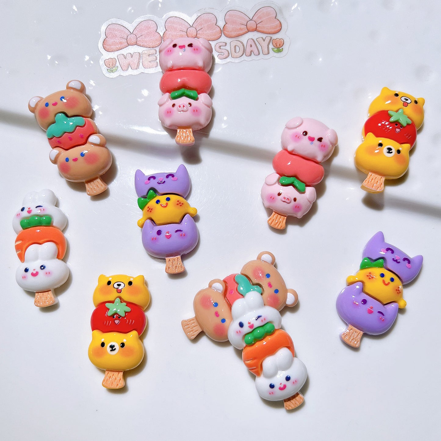 (5pic for 1 Bag) Cutie Cartoon on Sticks String  Diy Resin Charms (Pack Offline)