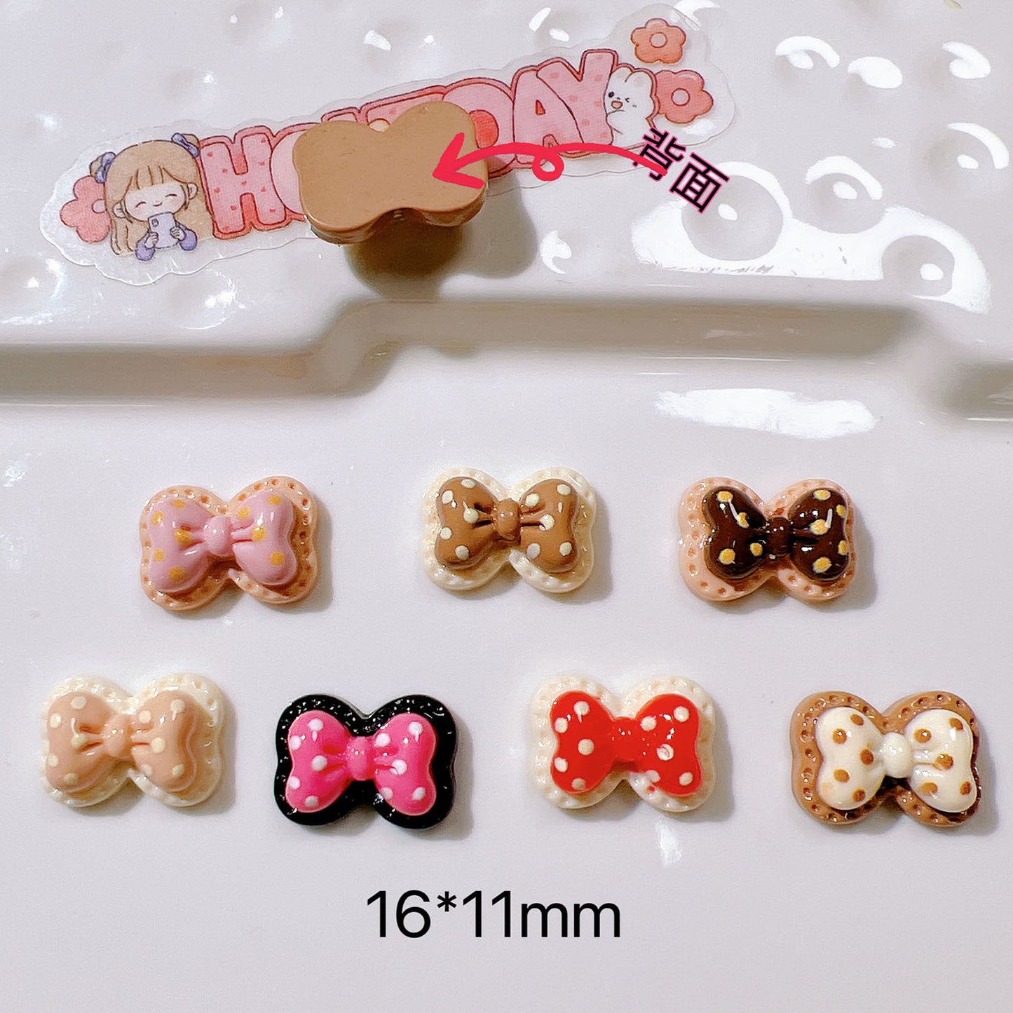 (5pic for 1 Bag) Cutie Mini Double-layer Dot Bow  DIY Resin Charms  (Pack Offline)