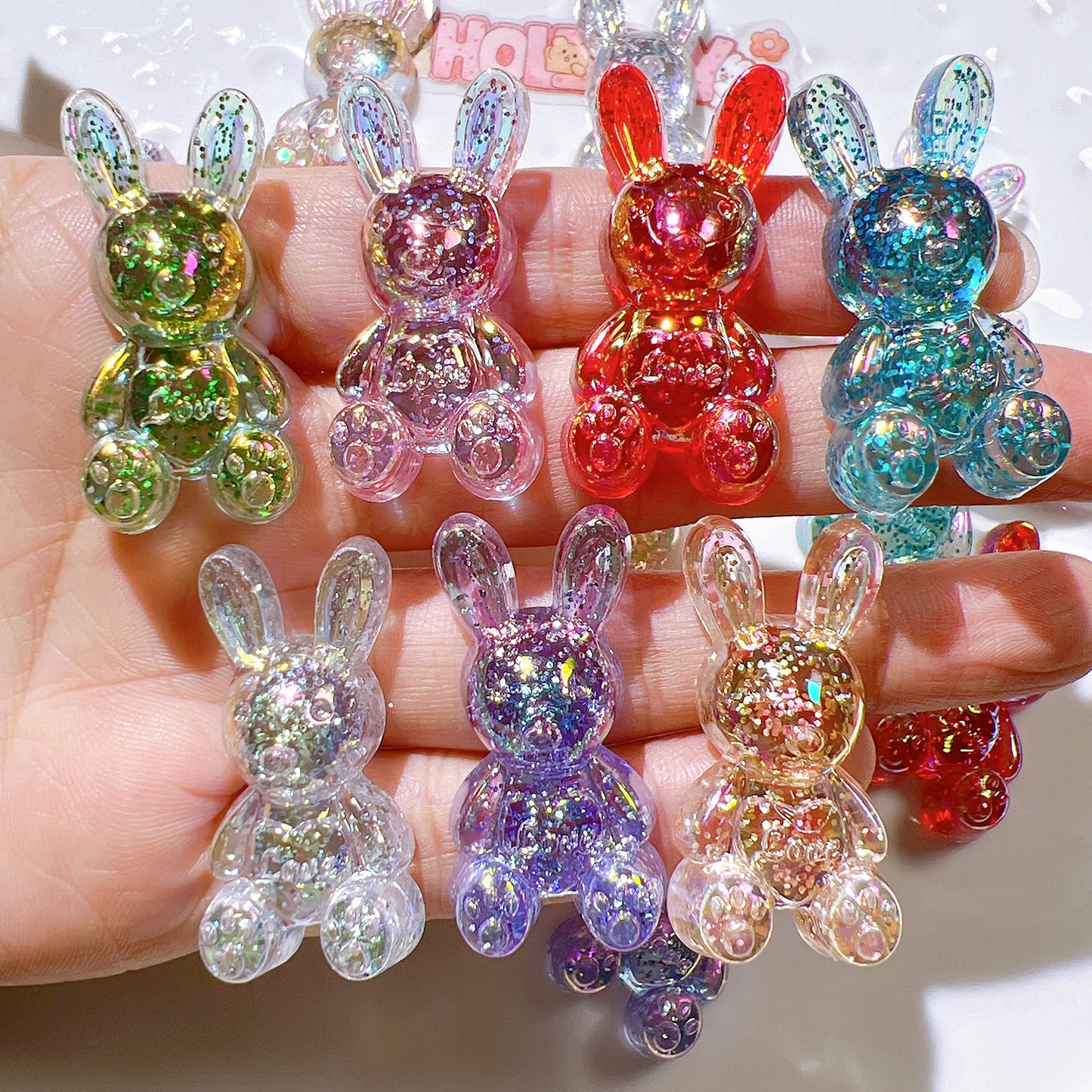 (5pic for 1 Bag) Cute Acrylic Glitter Bunnies Charms  (Pack Offline)