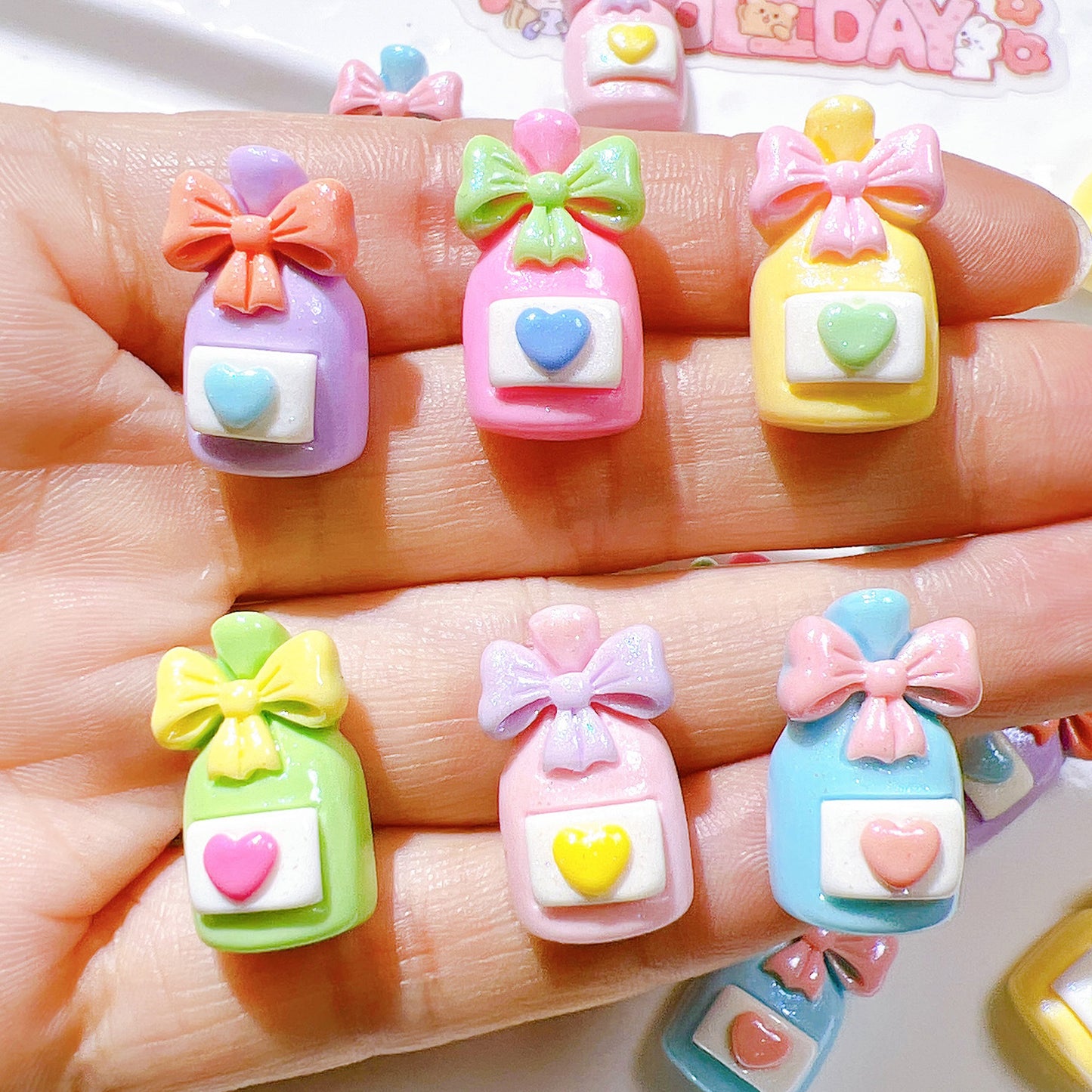 （5pic for1bag）Cutie pearl bow bottle  diy  resin charms（pack offline）