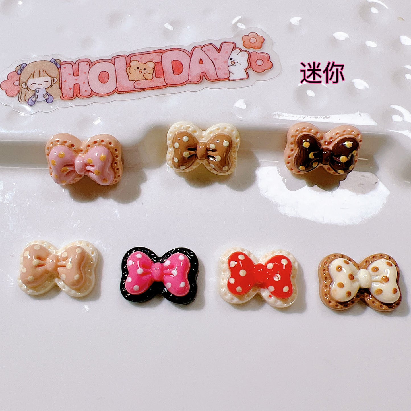 (5pic for 1 Bag) Cutie Mini Double-layer Dot Bow  DIY Resin Charms  (Pack Offline)