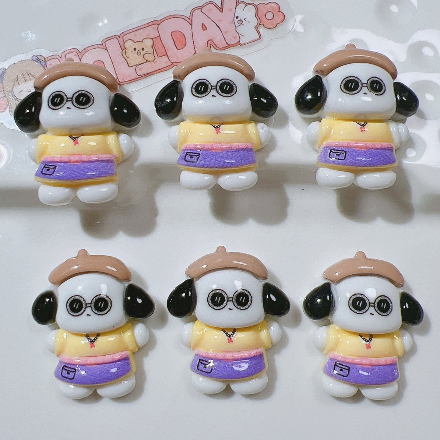 （5pic for 1bag）Cutie black ear dog diy resin charms （pack offline）