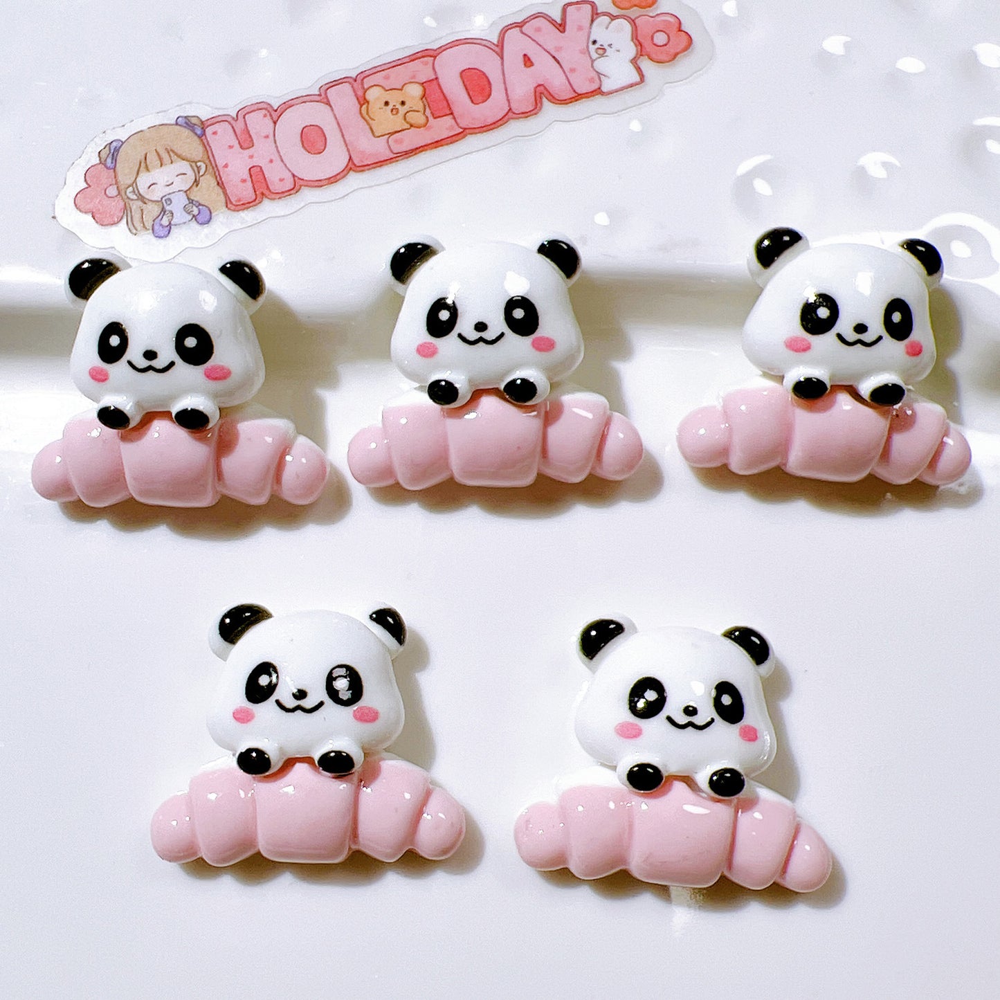 （5pic for1bag）Cutie diy charms resin patches handmade materials cream glue phone case diy kids hair accessories accessories pink bread bear