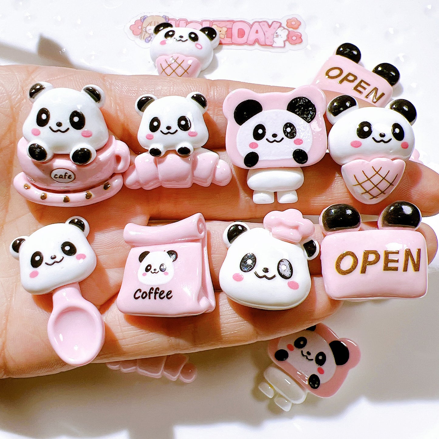 （5pic for1bag）Cutie diy charms resin patches handmade materials cream glue phone case diy kids hair accessories accessories pink bread bear