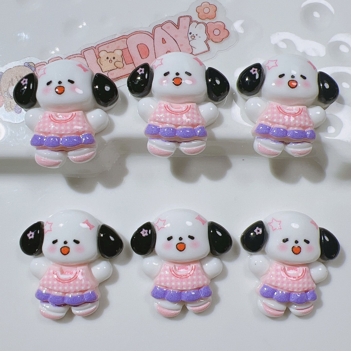 （5pic for 1bag）Cutie black ear dog diy resin charms （pack offline）