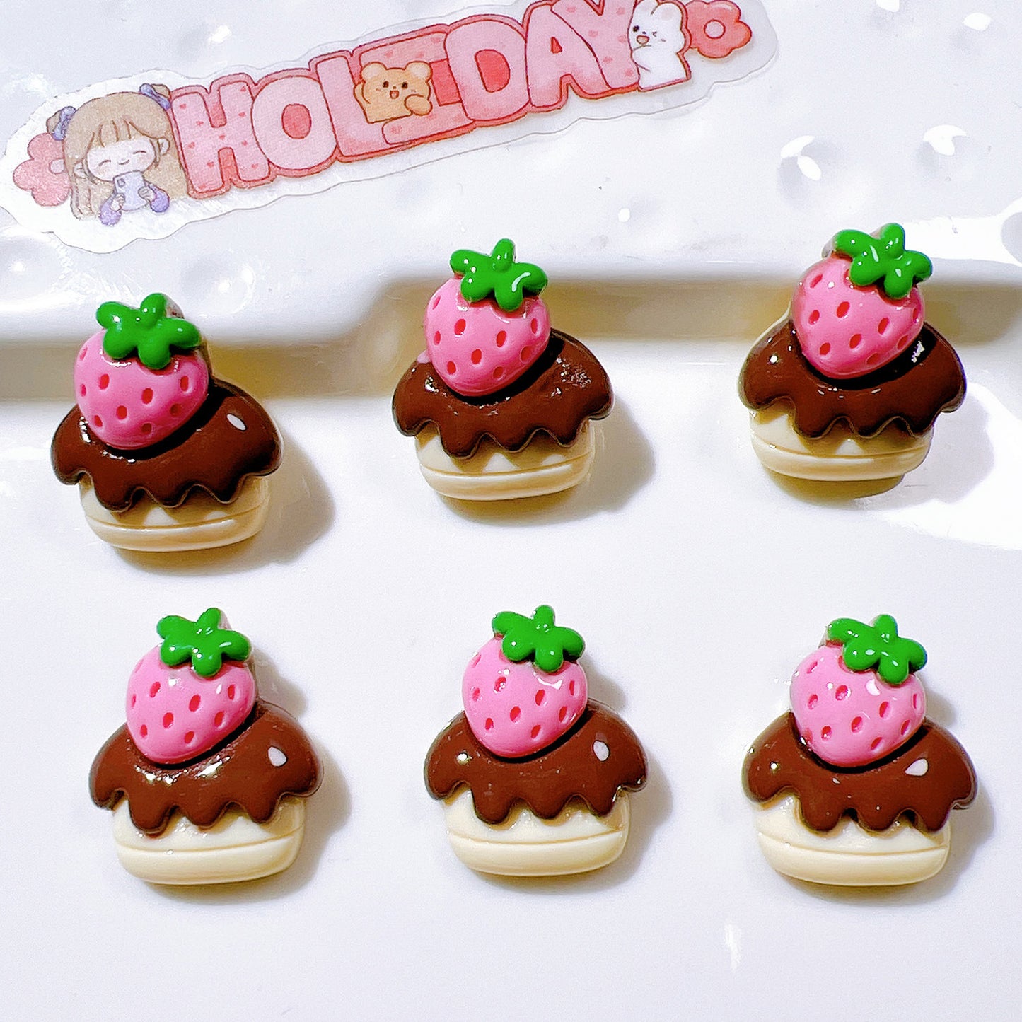 （5pic for 1bag）Cutie strawberry cake diy resin charms （pack offline）