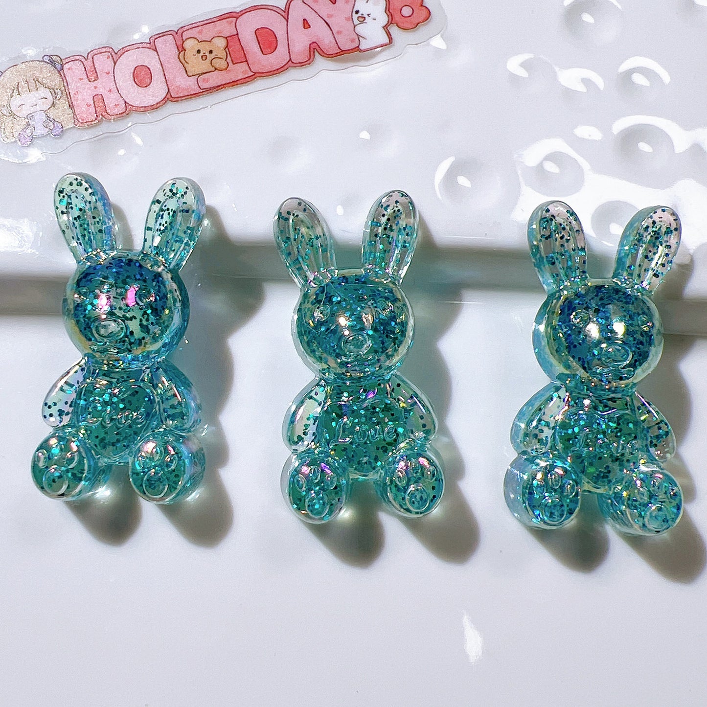 (5pic for 1 Bag) Cute Acrylic Glitter Bunnies Charms  (Pack Offline)