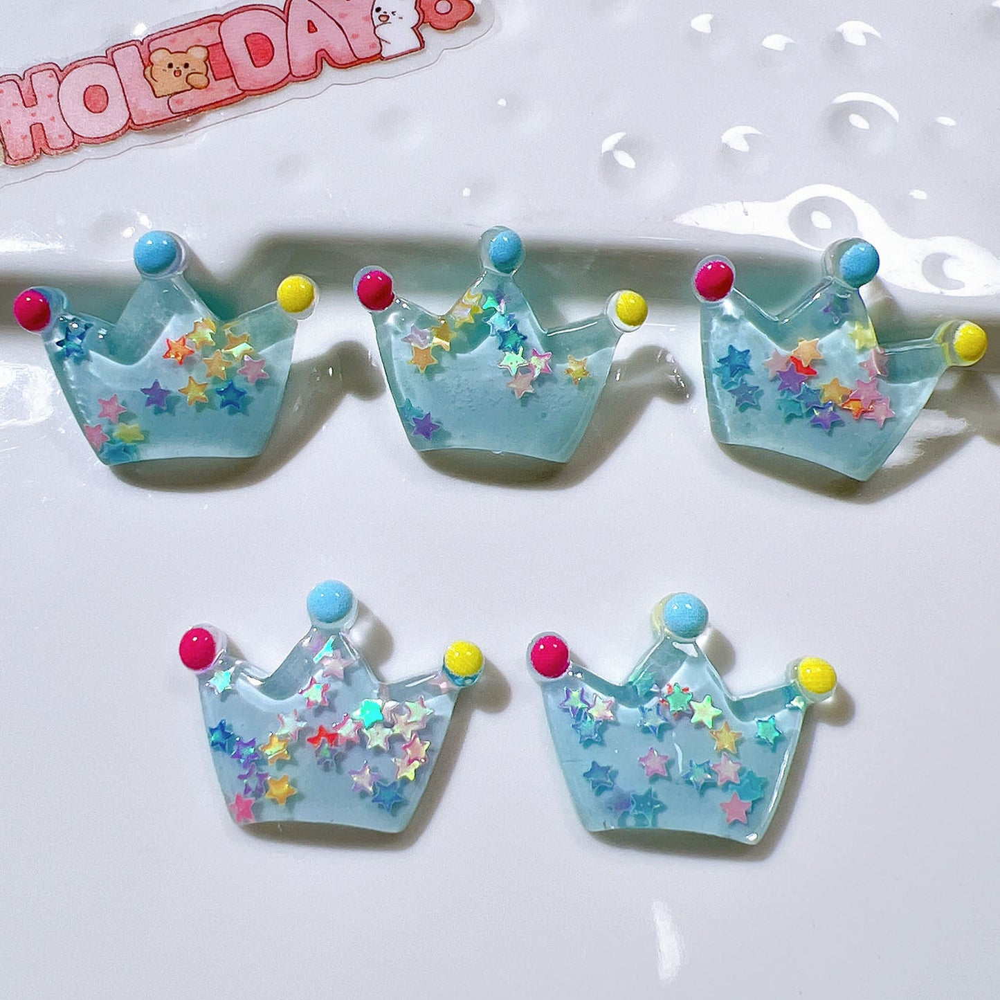 (5pic for 1 Bag) Cutie Transparent Sequins Crown DIY Resin Charms  (Pack Offline)