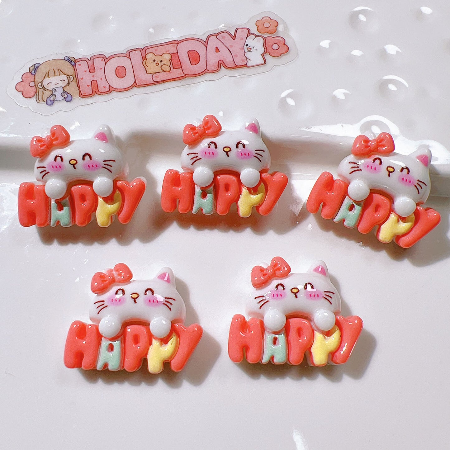 （5pic for 1bag）Cutie Happy Cat Cake Diy Resin Charms （pack Offline）