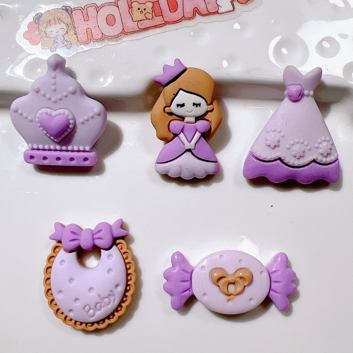 (5pic for 1 Bag) Cute Purple Princess Crown DIY Resin Charms (Pack Offline)