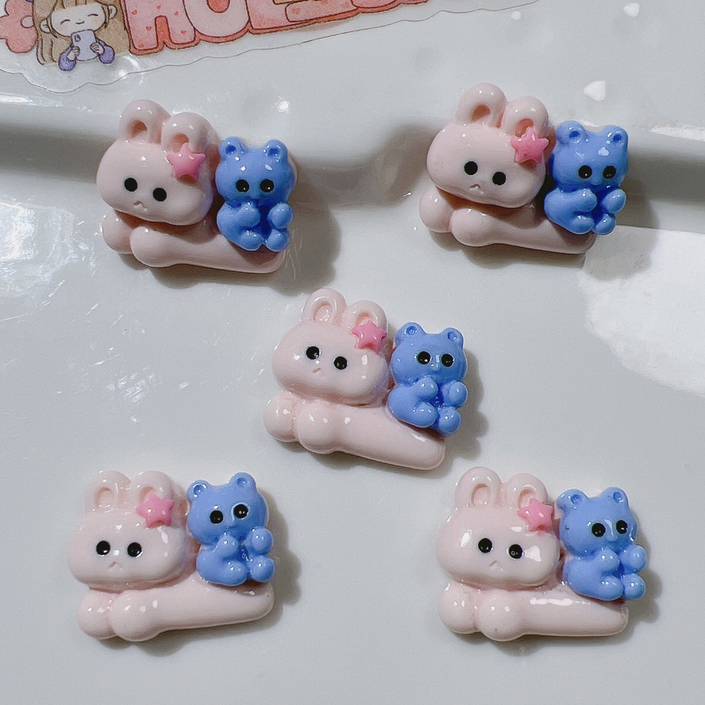 (5 Pic for 1 Bag) Cutie Rabbit Bear  Diy Resin Charms (Pack Offline)