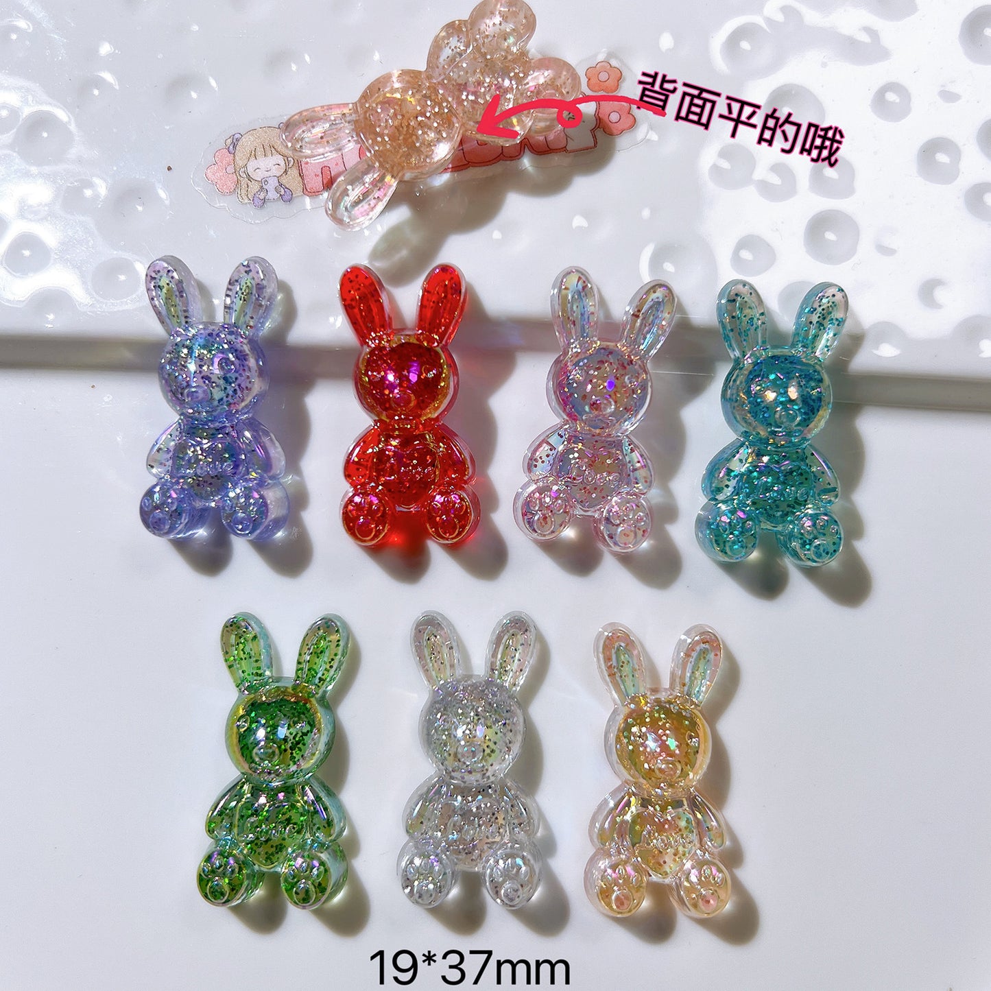 (5pic for 1 Bag) Cute Acrylic Glitter Bunnies Charms  (Pack Offline)