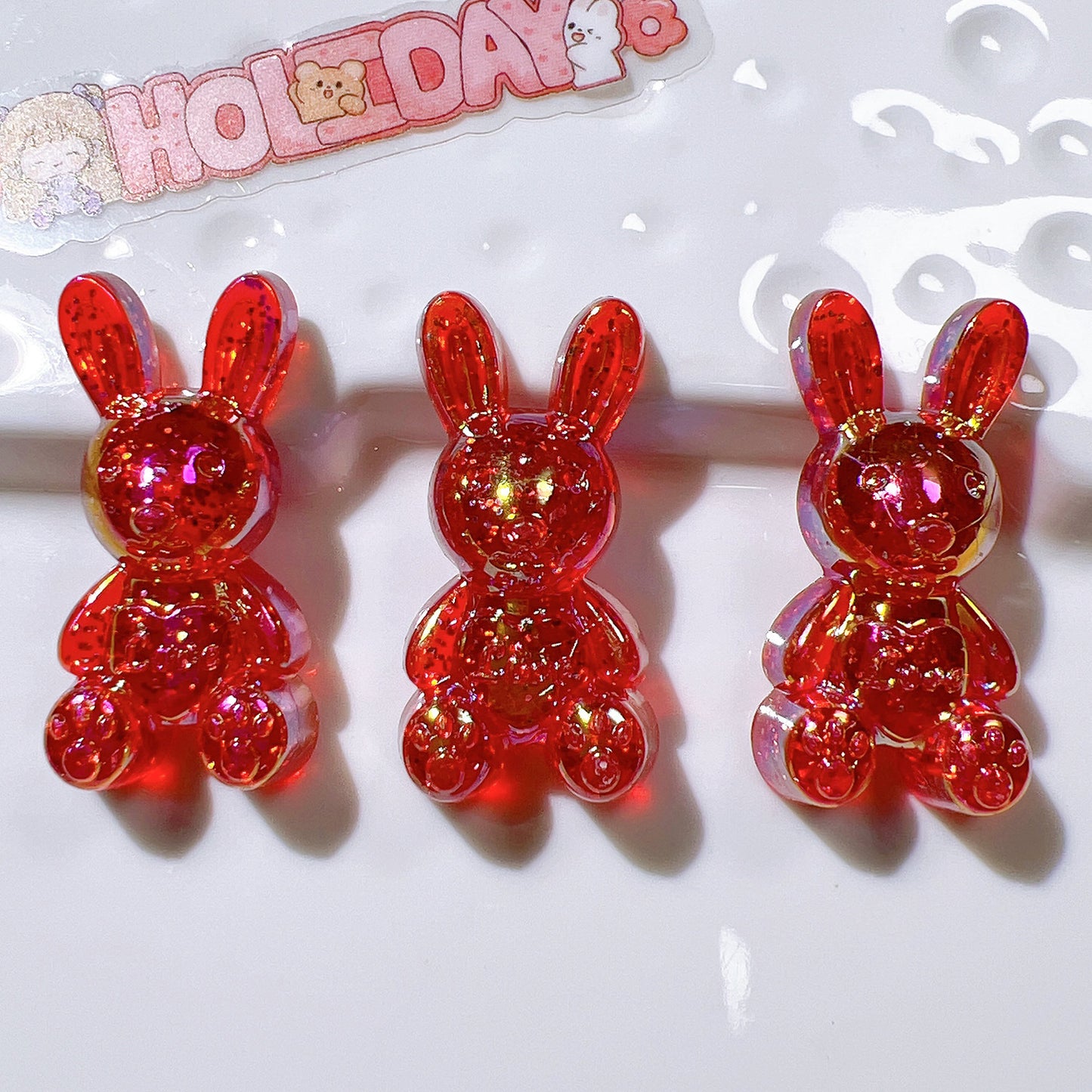 (5pic for 1 Bag) Cute Acrylic Glitter Bunnies Charms  (Pack Offline)