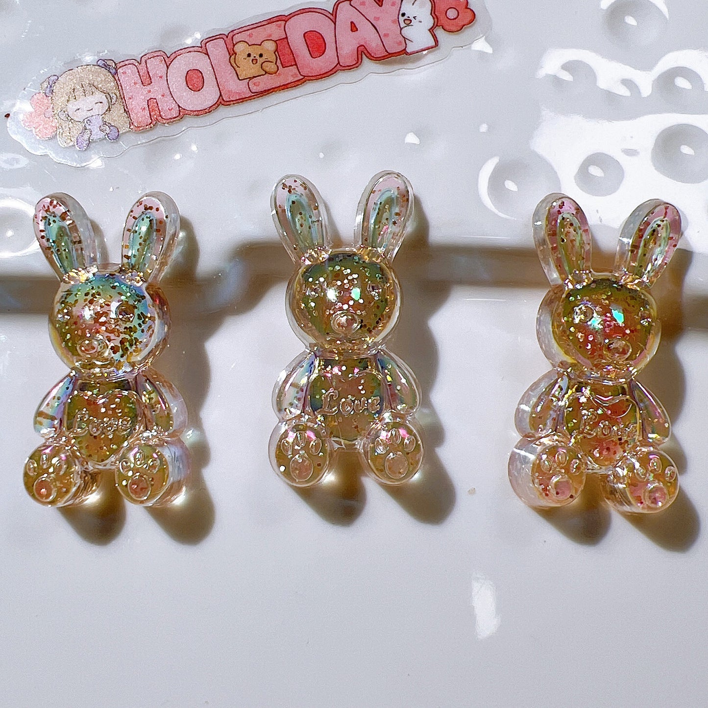 (5pic for 1 Bag) Cute Acrylic Glitter Bunnies Charms  (Pack Offline)