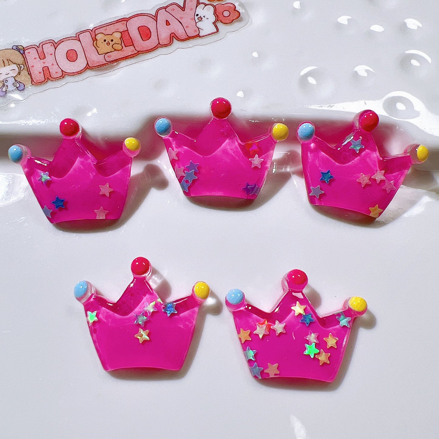 (5pic for 1 Bag) Cutie Transparent Sequins Crown DIY Resin Charms  (Pack Offline)