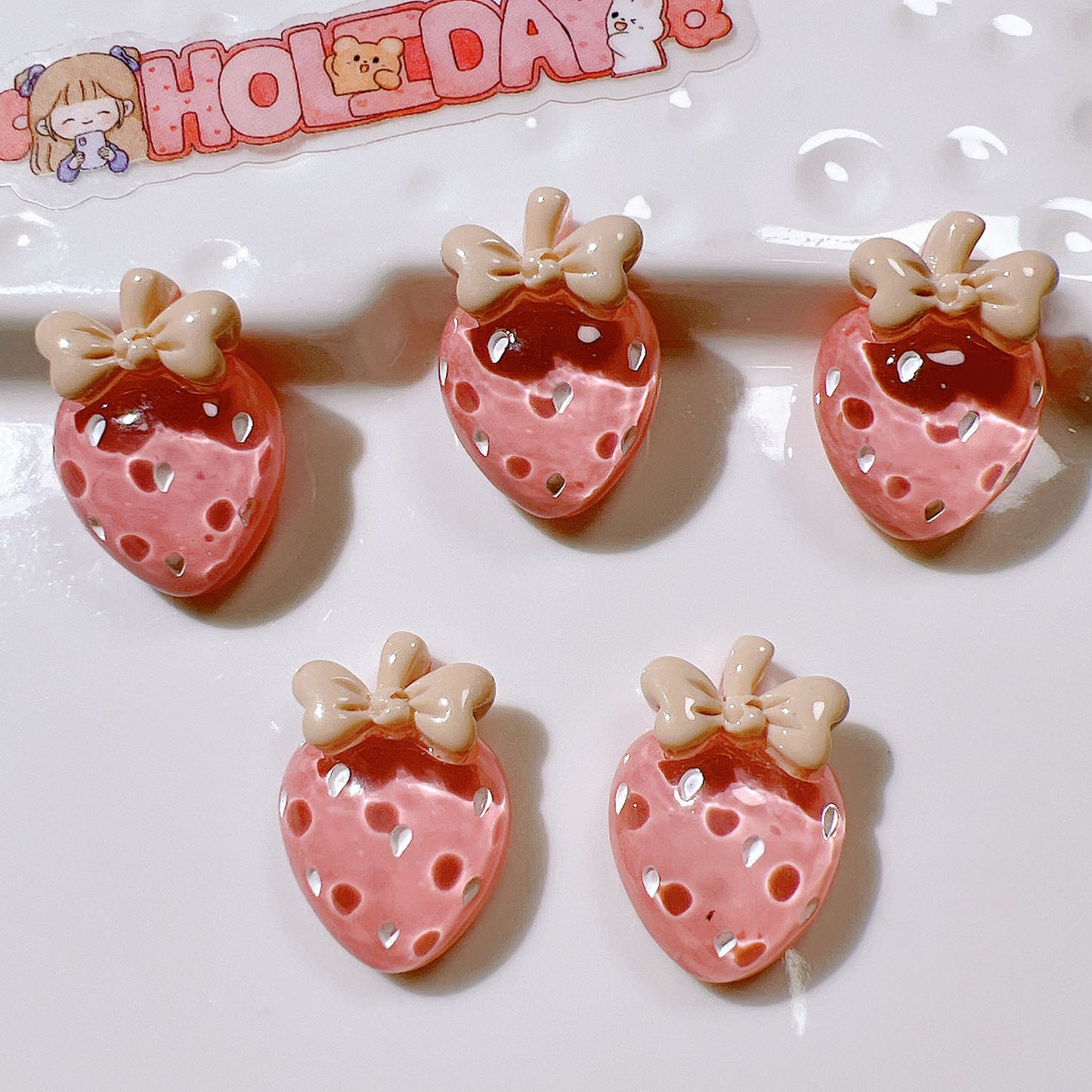 （5pic for 1bag）Cutie Transparent Strawberry  Diy Resin Charms （pack Offline）