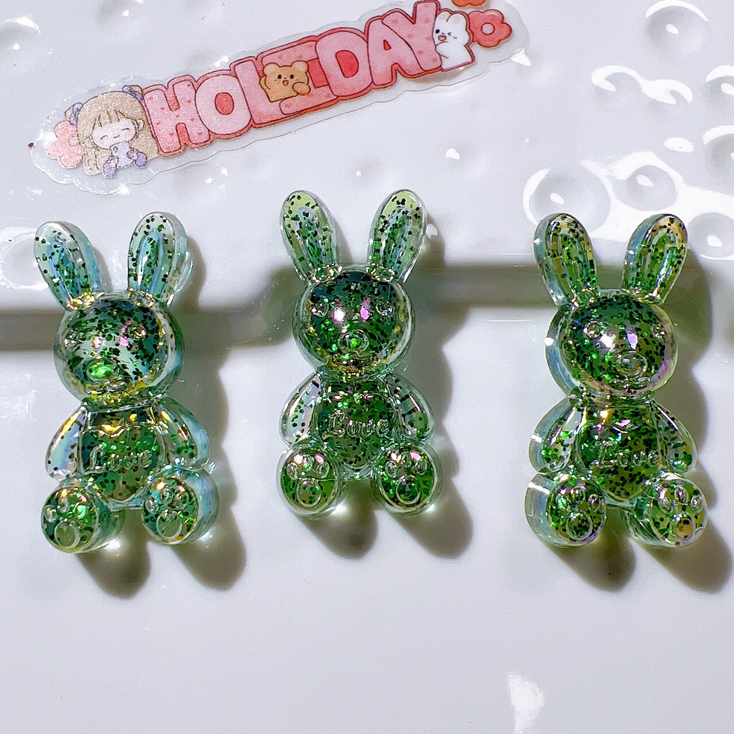 (5pic for 1 Bag) Cute Acrylic Glitter Bunnies Charms  (Pack Offline)