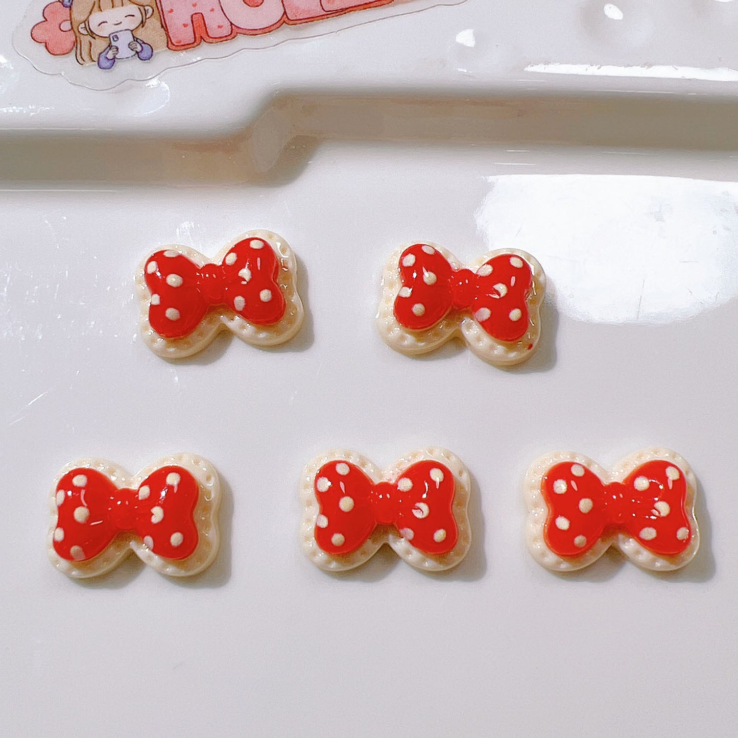 (5pic for 1 Bag) Cutie Mini Double-layer Dot Bow  DIY Resin Charms  (Pack Offline)