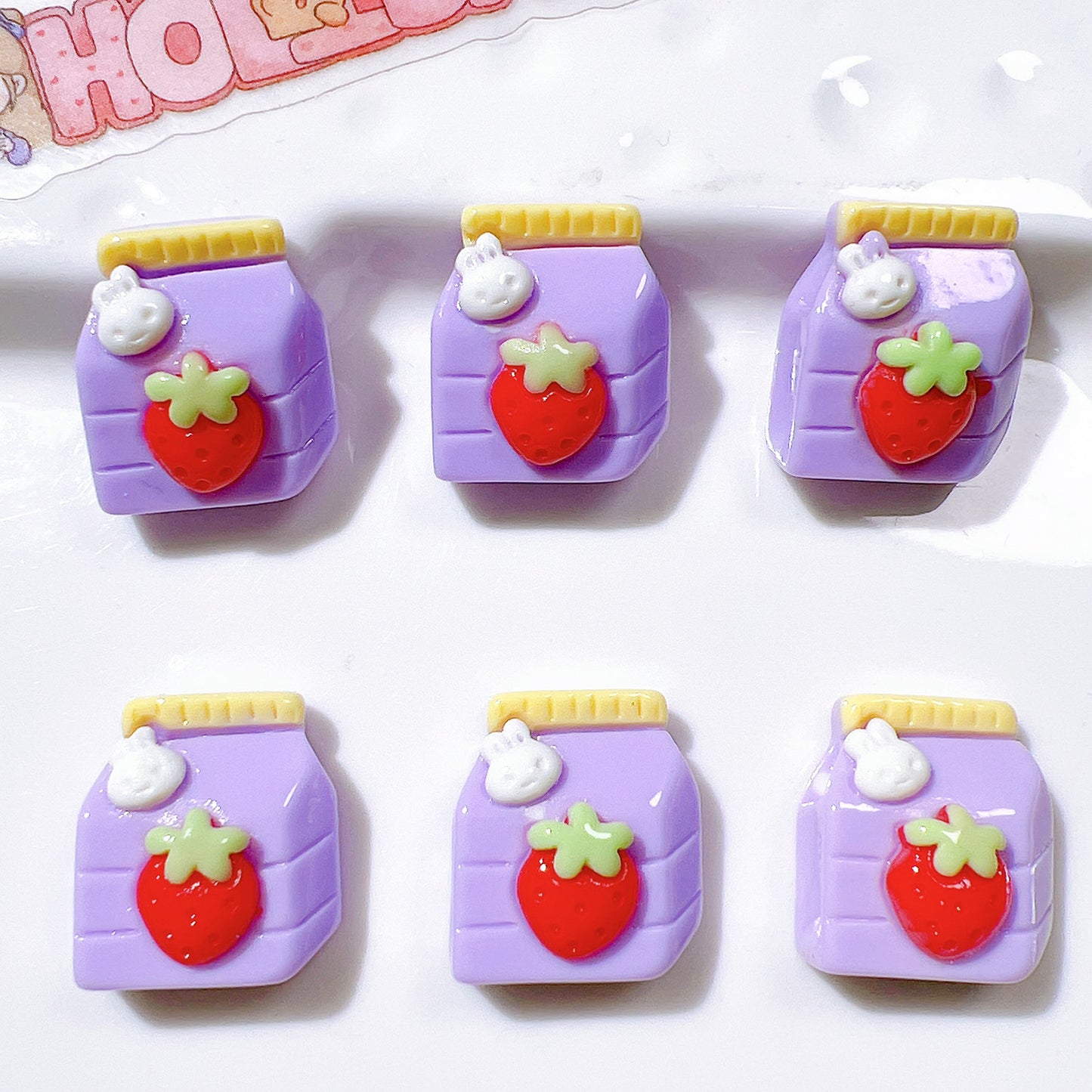 （5pic for1bag）Cutie small strawberry beverage bottle resin charms （pack offline）