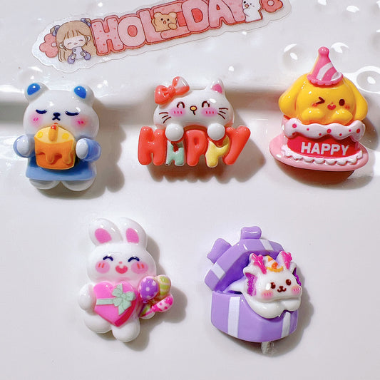 （5pic for 1bag）Cutie Happy Cat Cake Diy Resin Charms （pack Offline）