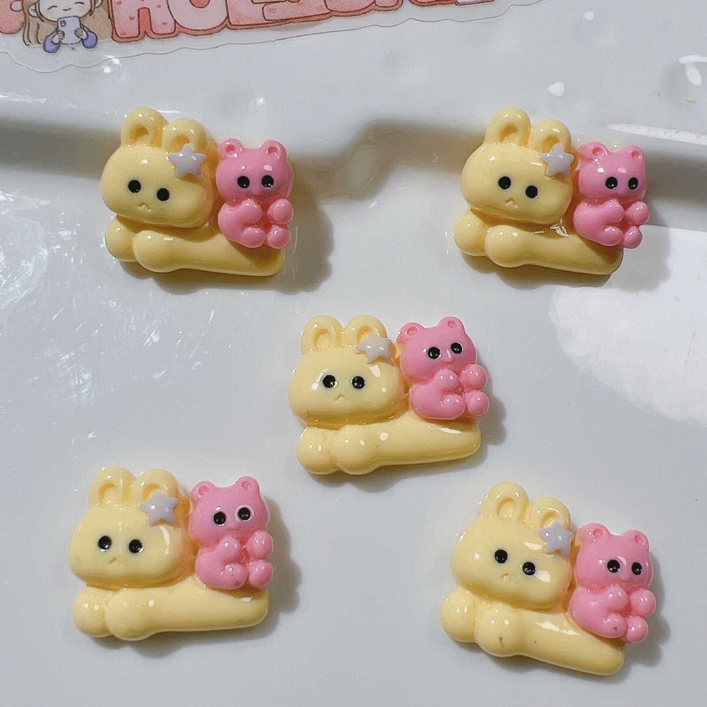 (5 Pic for 1 Bag) Cutie Rabbit Bear  Diy Resin Charms (Pack Offline)