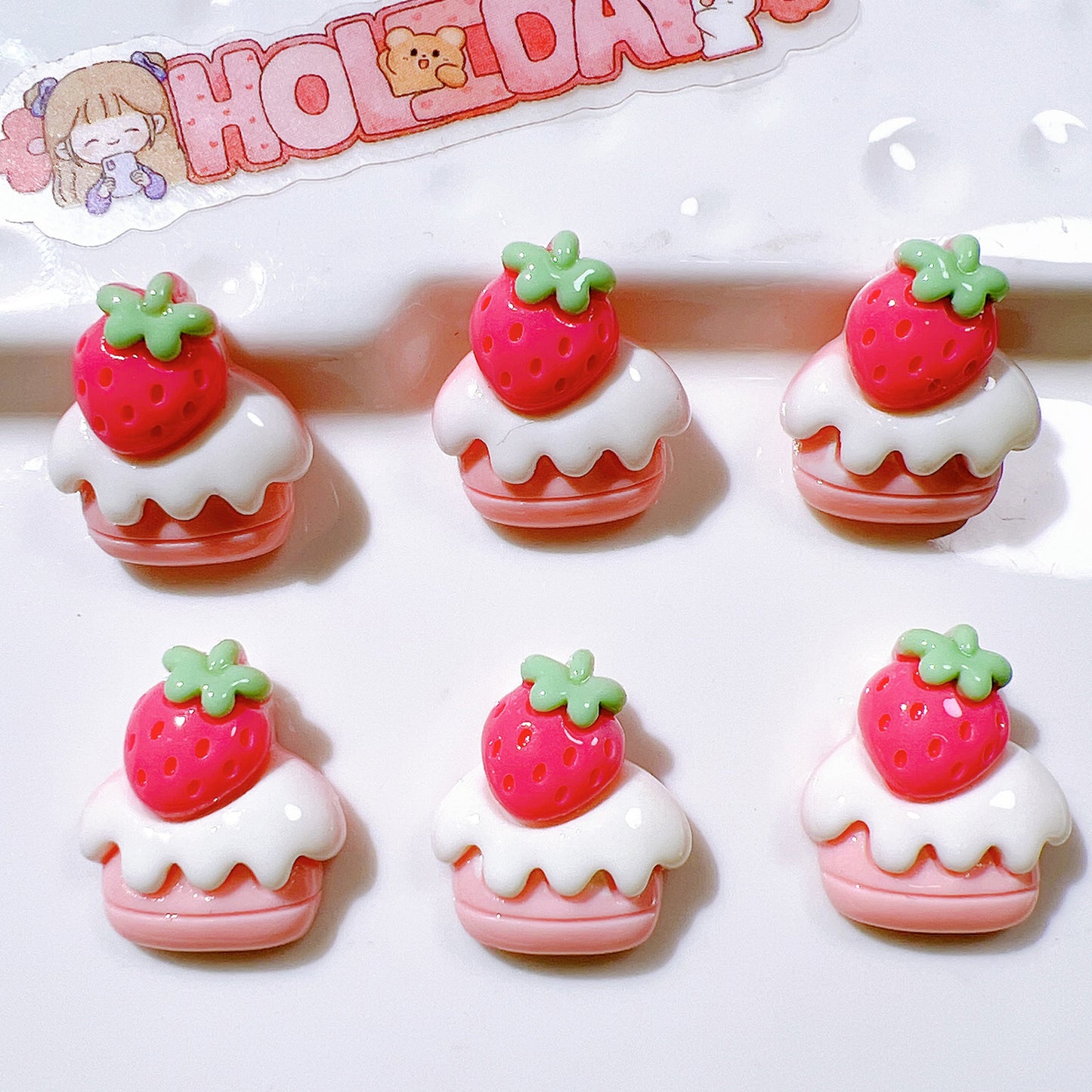 （5pic for 1bag）Cutie strawberry cake diy resin charms （pack offline）