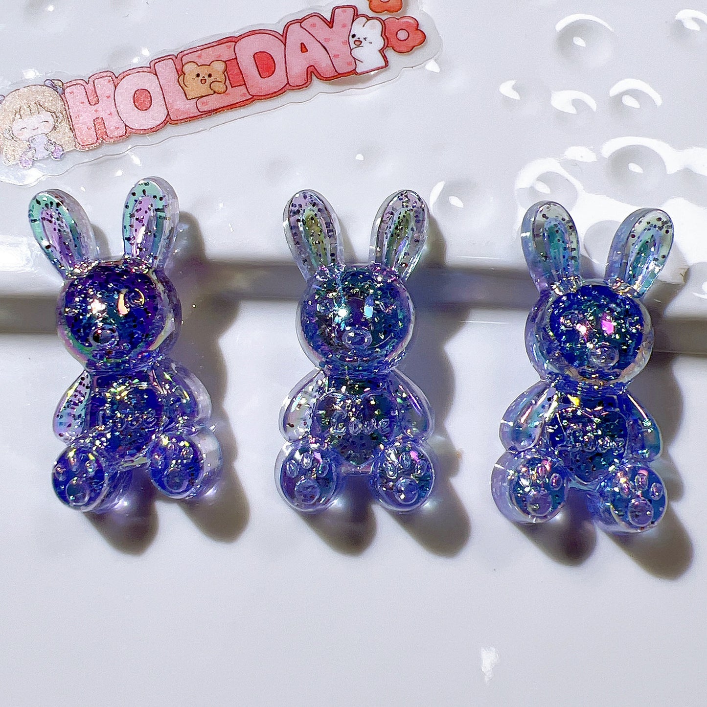 (5pic for 1 Bag) Cute Acrylic Glitter Bunnies Charms  (Pack Offline)