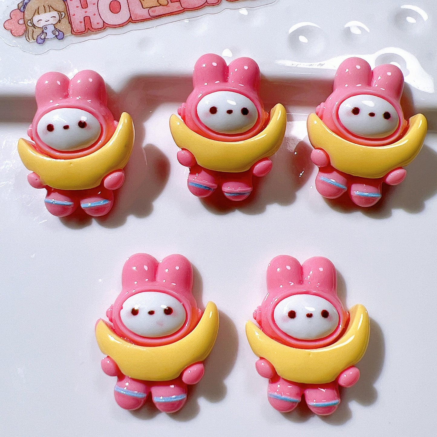 (5pic for 1 Bag)cutie Rocket Rabbit Diy Resin Charms   (Pack Offline)