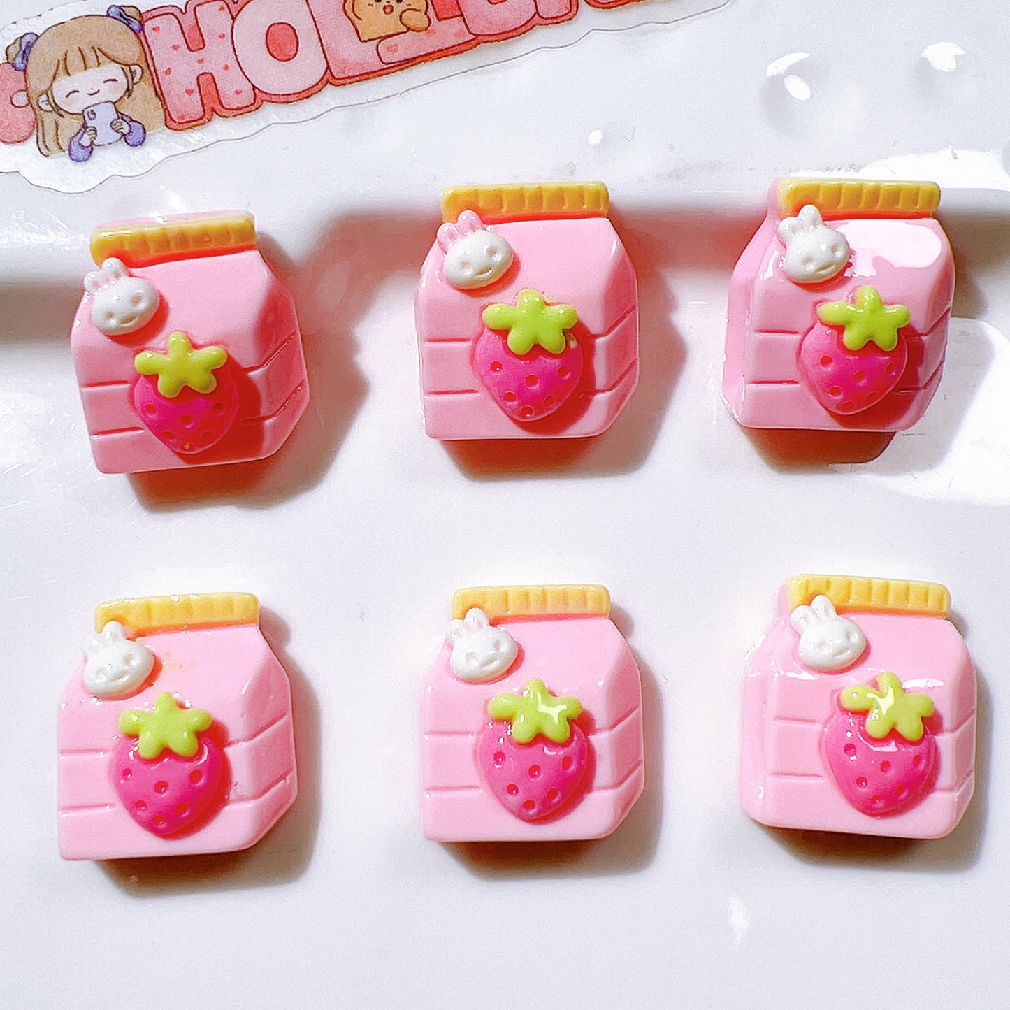 （5pic for1bag）Cutie small strawberry beverage bottle resin charms （pack offline）