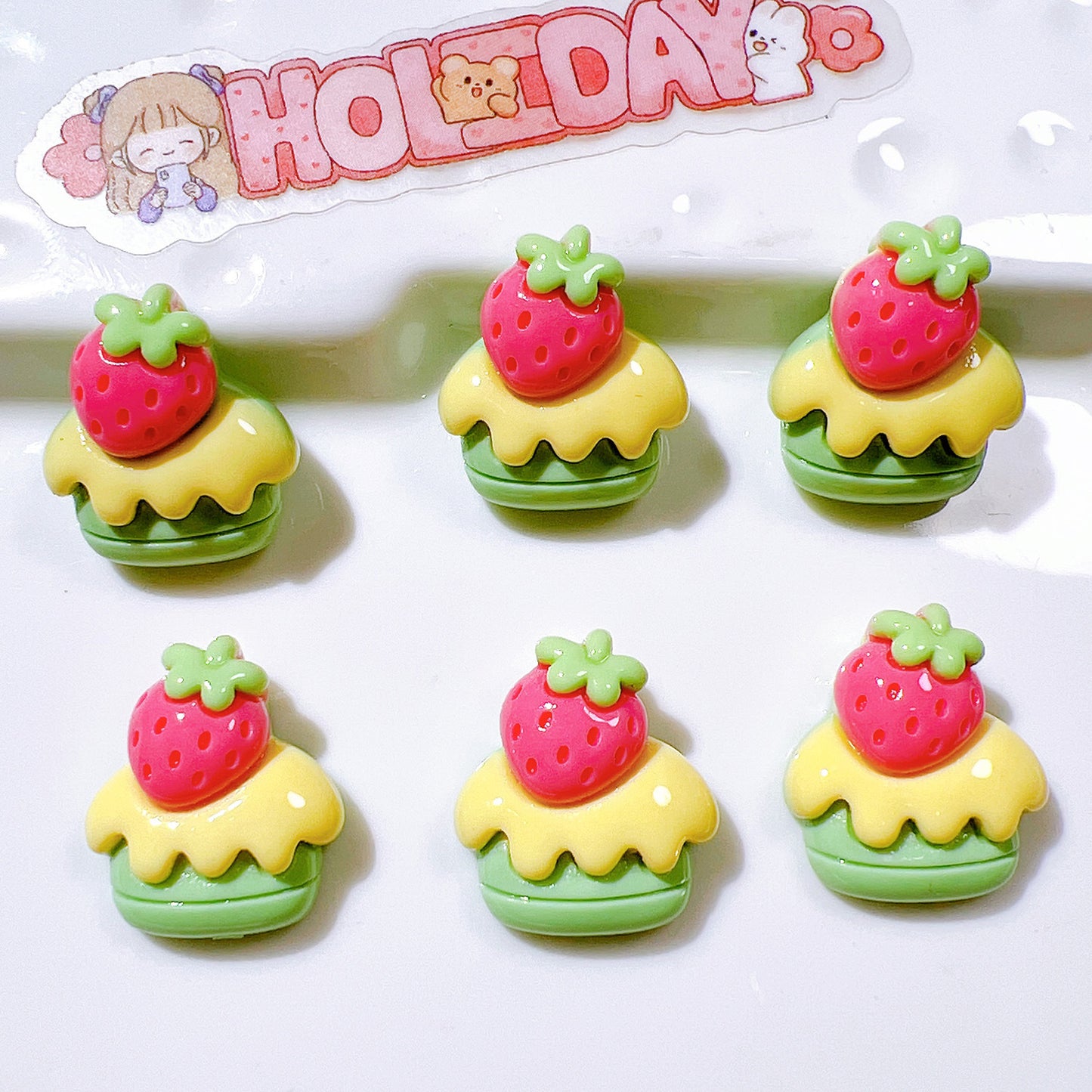 （5pic for 1bag）Cutie strawberry cake diy resin charms （pack offline）