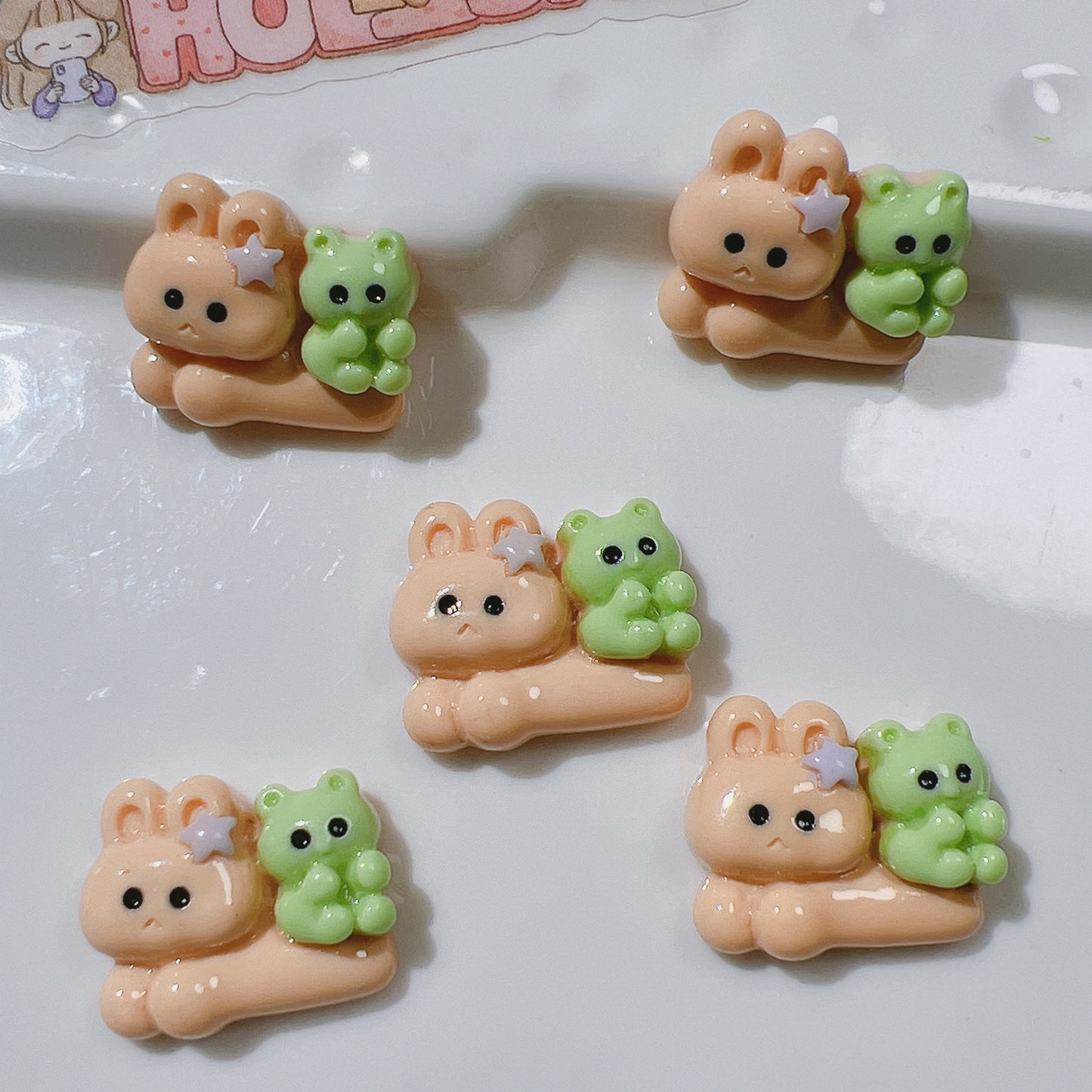 (5 Pic for 1 Bag) Cutie Rabbit Bear  Diy Resin Charms (Pack Offline)