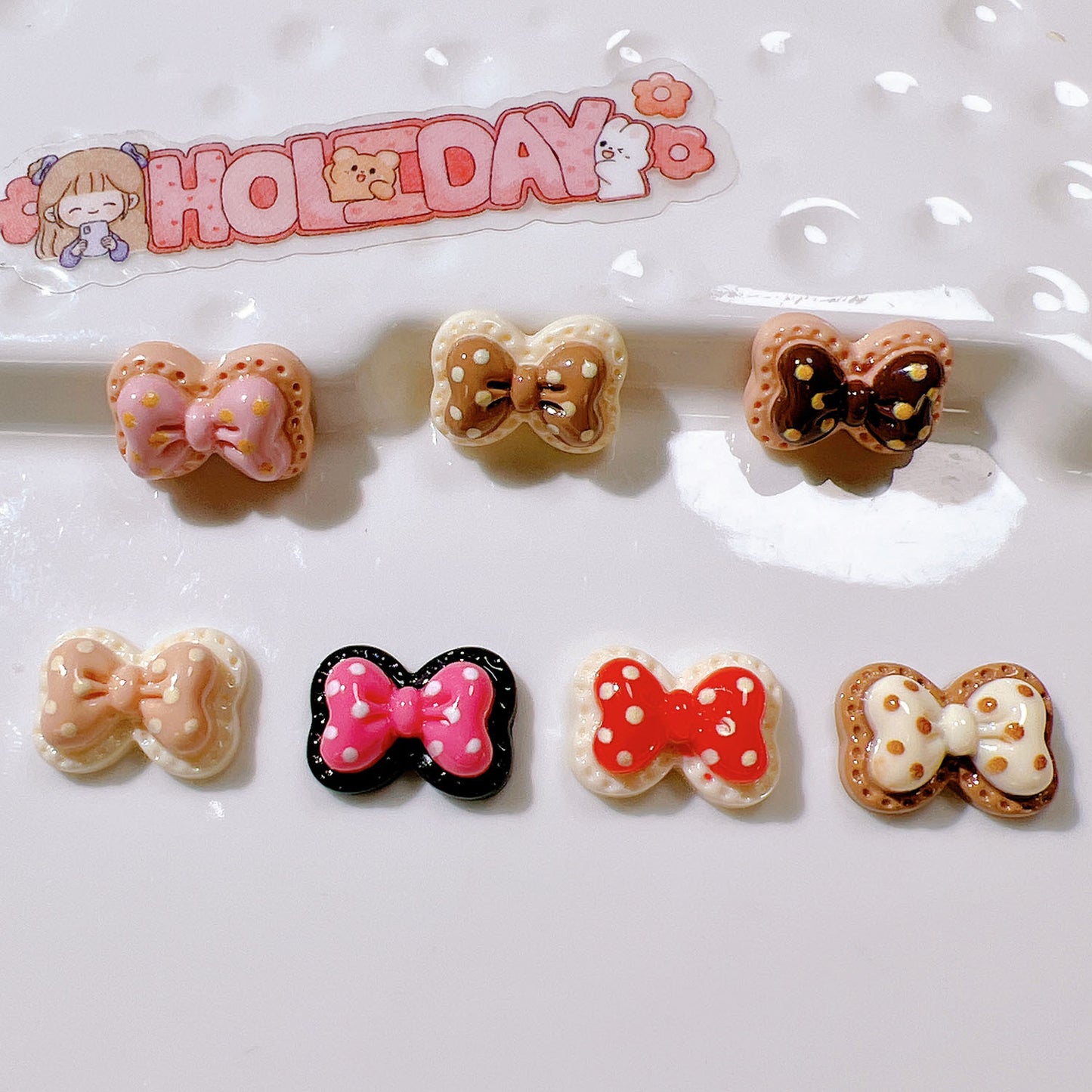 (5pic for 1 Bag) Cutie Mini Double-layer Dot Bow  DIY Resin Charms  (Pack Offline)