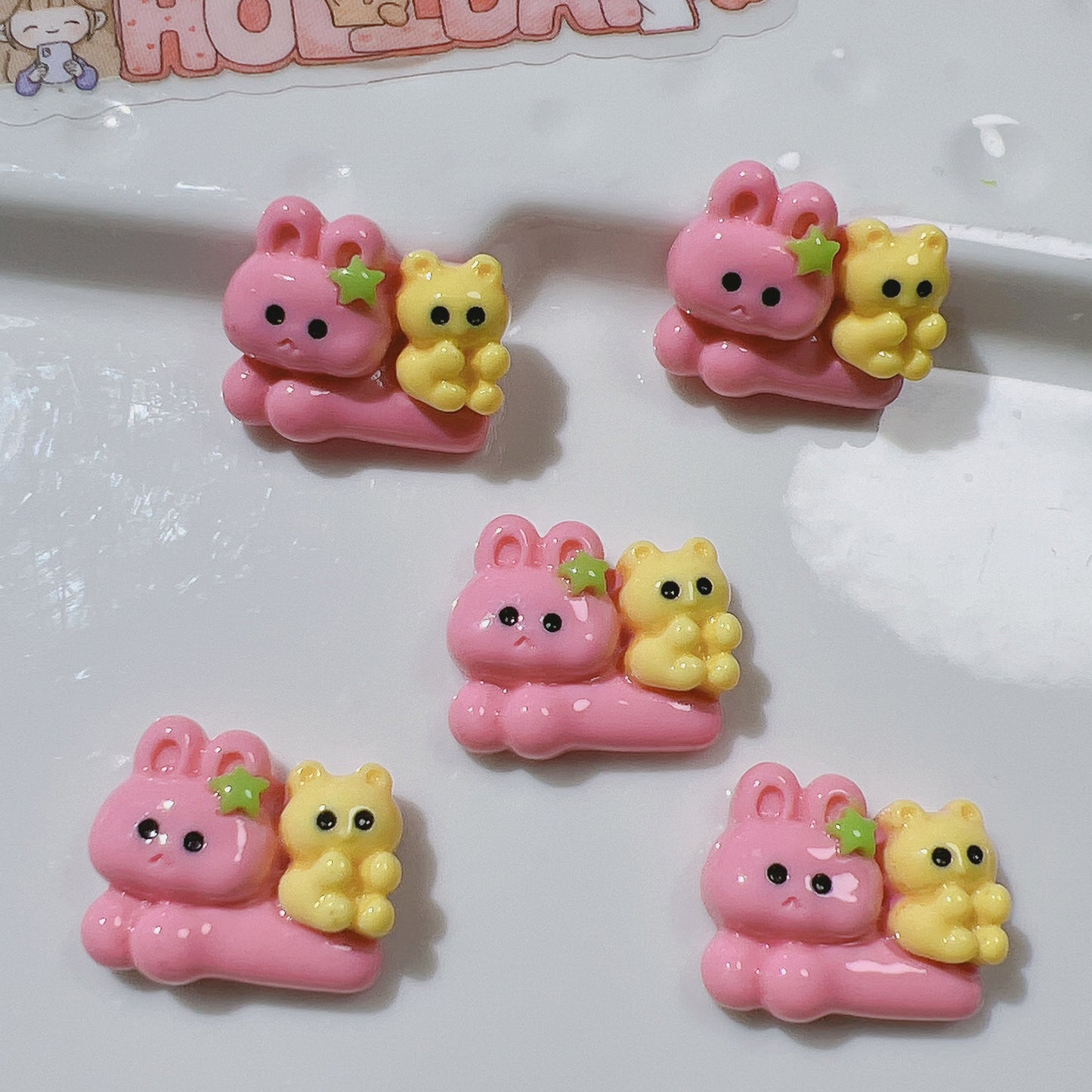 (5 Pic for 1 Bag) Cutie Rabbit Bear  Diy Resin Charms (Pack Offline)