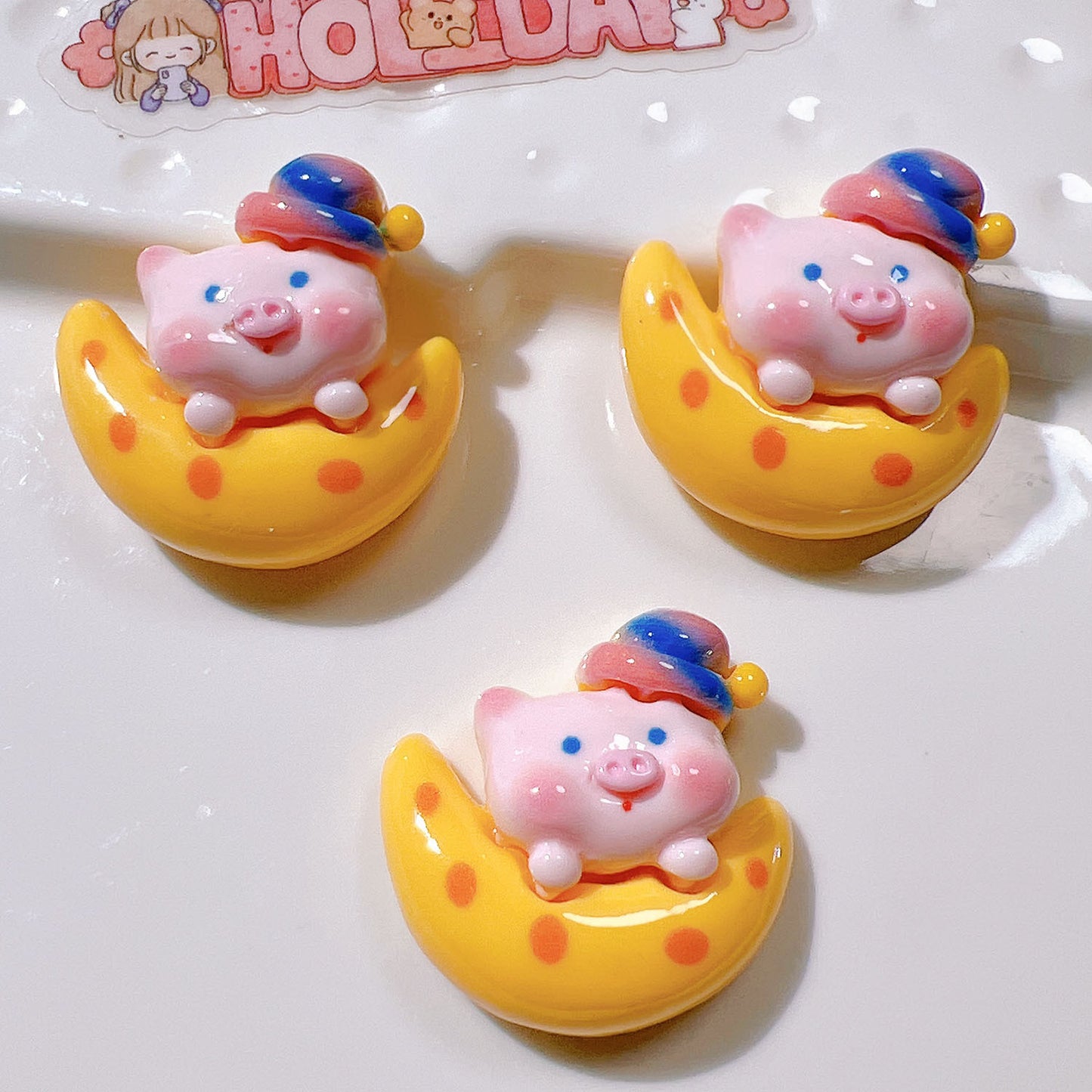 (5pic for 1 Bag)cutie Moon Pig Diy Resin Charms  (Pack Offline)