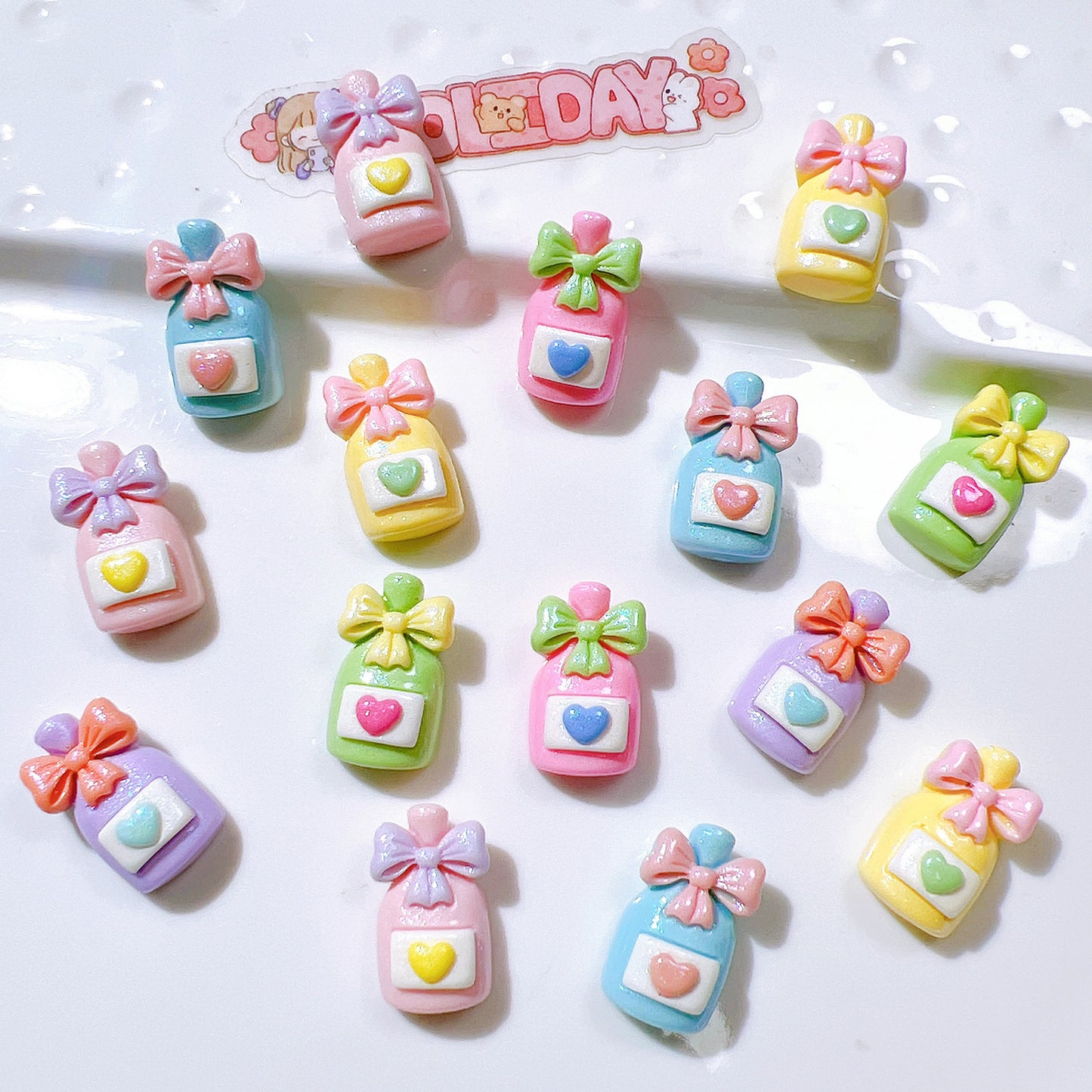 （5pic for1bag）Cutie pearl bow bottle  diy  resin charms（pack offline）