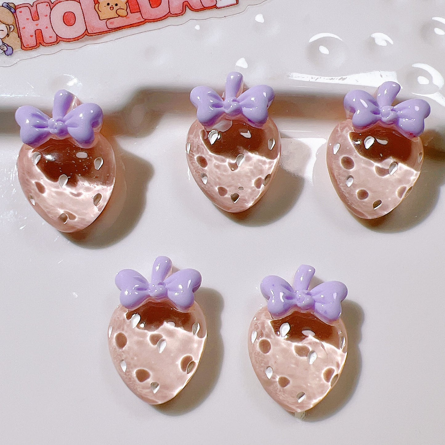 （5pic for 1bag）Cutie Transparent Strawberry  Diy Resin Charms （pack Offline）