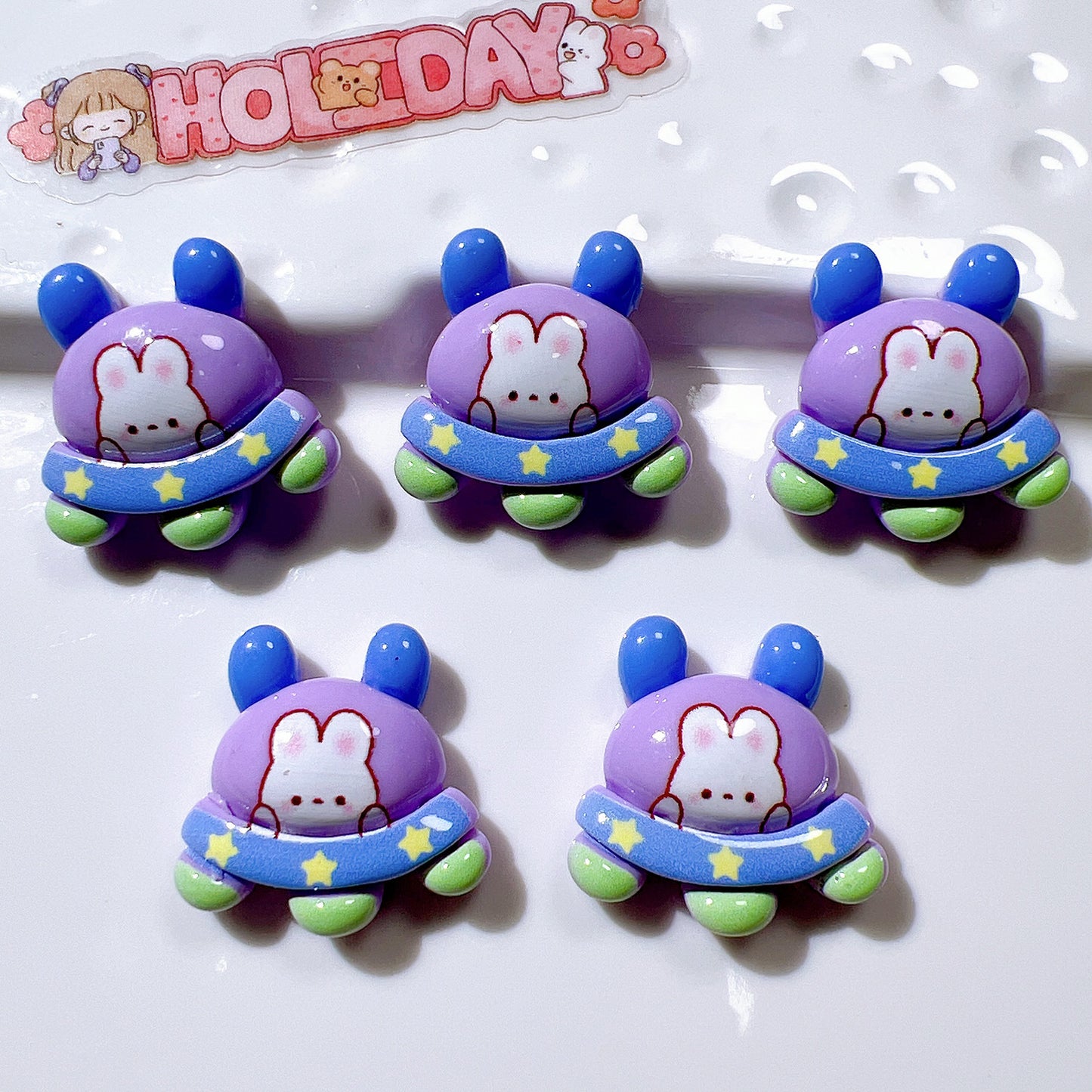 (5pic for 1 Bag)cutie Rocket Rabbit Diy Resin Charms   (Pack Offline)