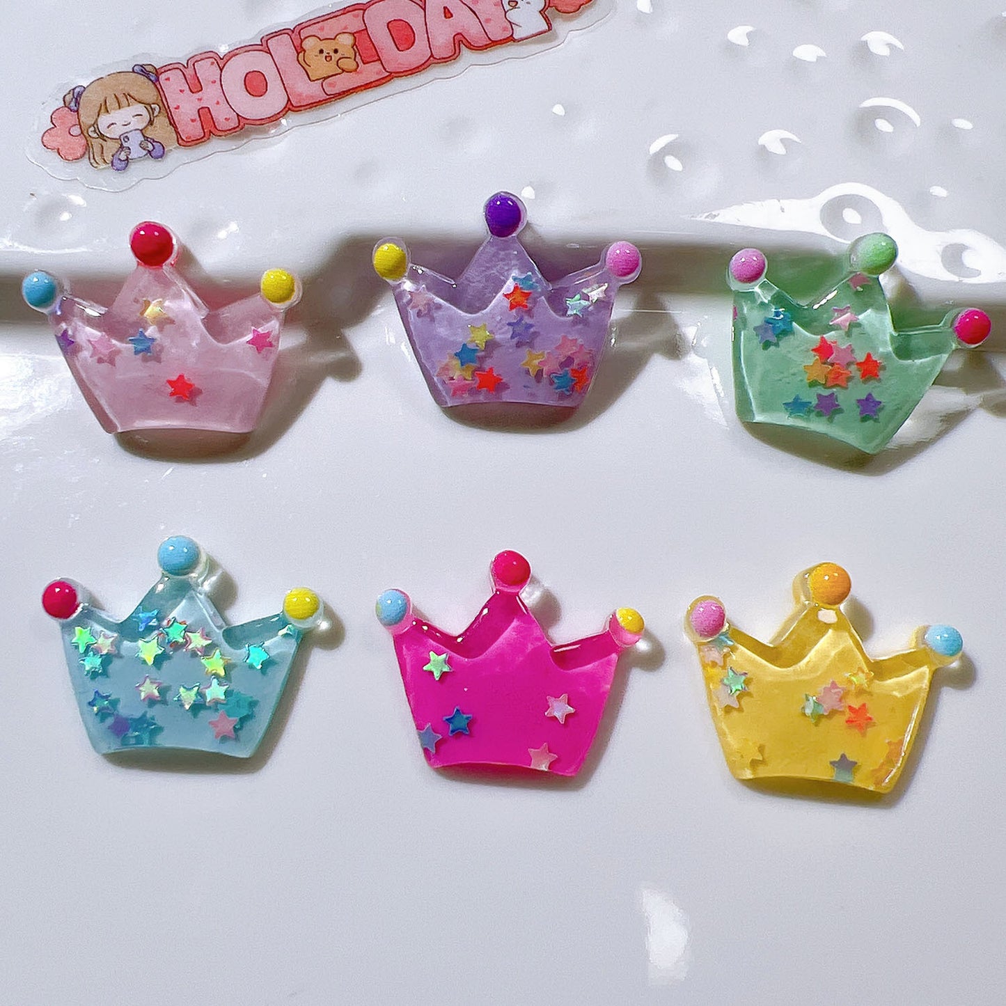 (5pic for 1 Bag) Cutie Transparent Sequins Crown DIY Resin Charms  (Pack Offline)