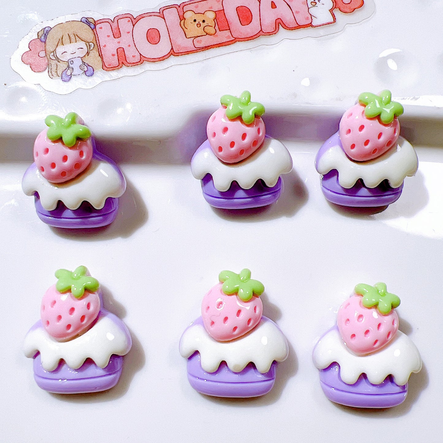 （5pic for 1bag）Cutie strawberry cake diy resin charms （pack offline）