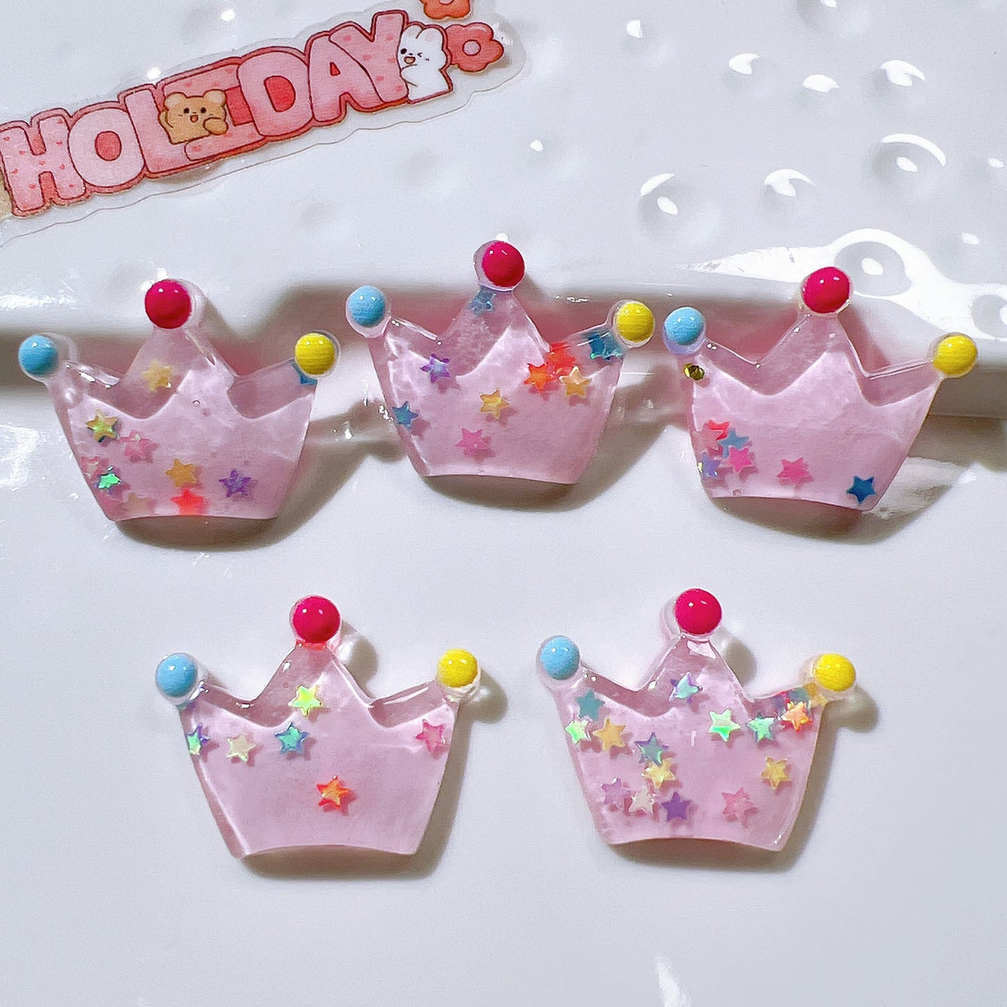 (5pic for 1 Bag) Cutie Transparent Sequins Crown DIY Resin Charms  (Pack Offline)