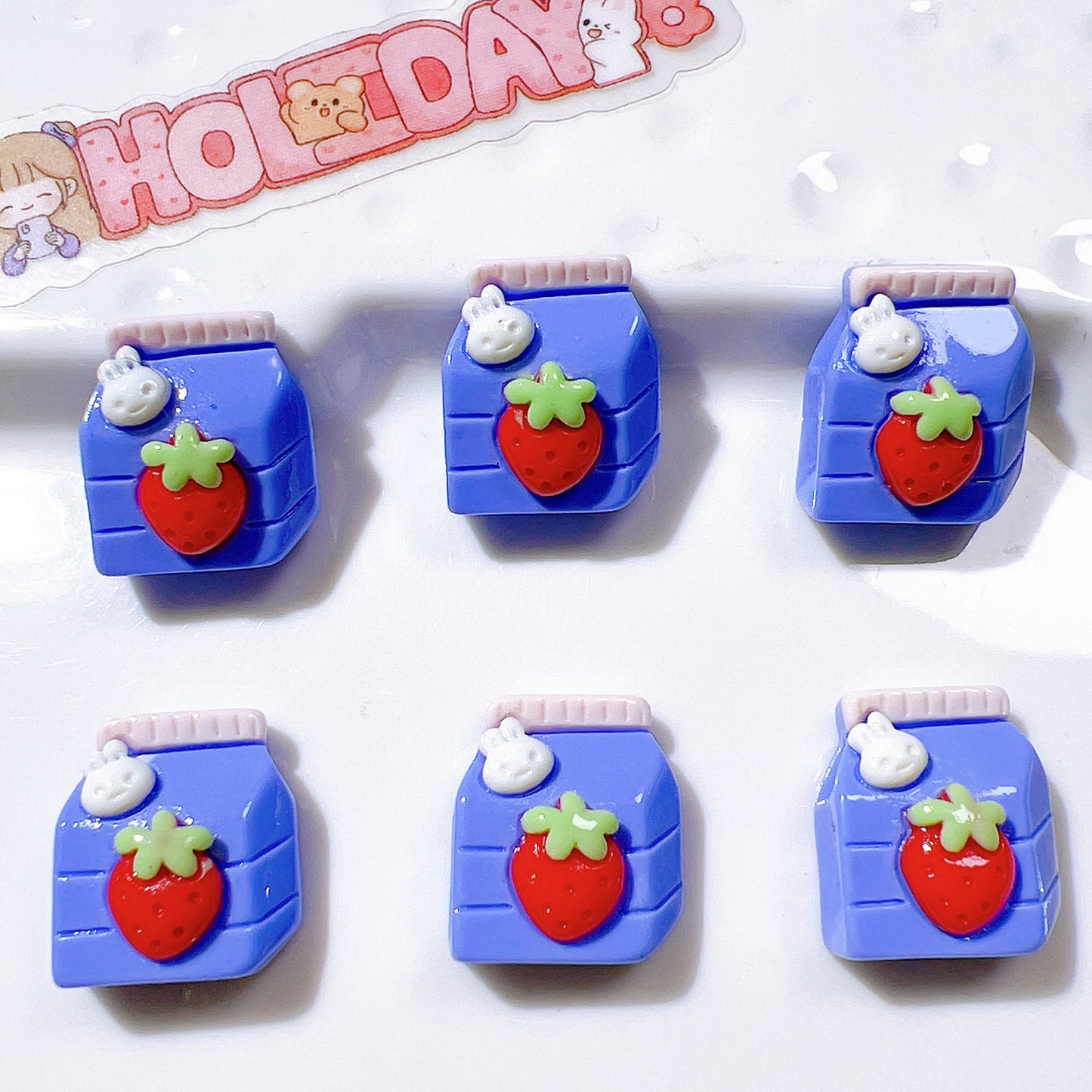 （5pic for1bag）Cutie small strawberry beverage bottle resin charms （pack offline）